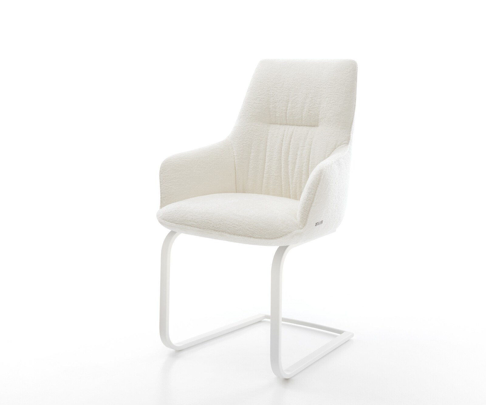 Cantilever Zelia-Flex avec accoudoirs bouclé doux beige pied cantilever plat blanc ressorts ensachés 1