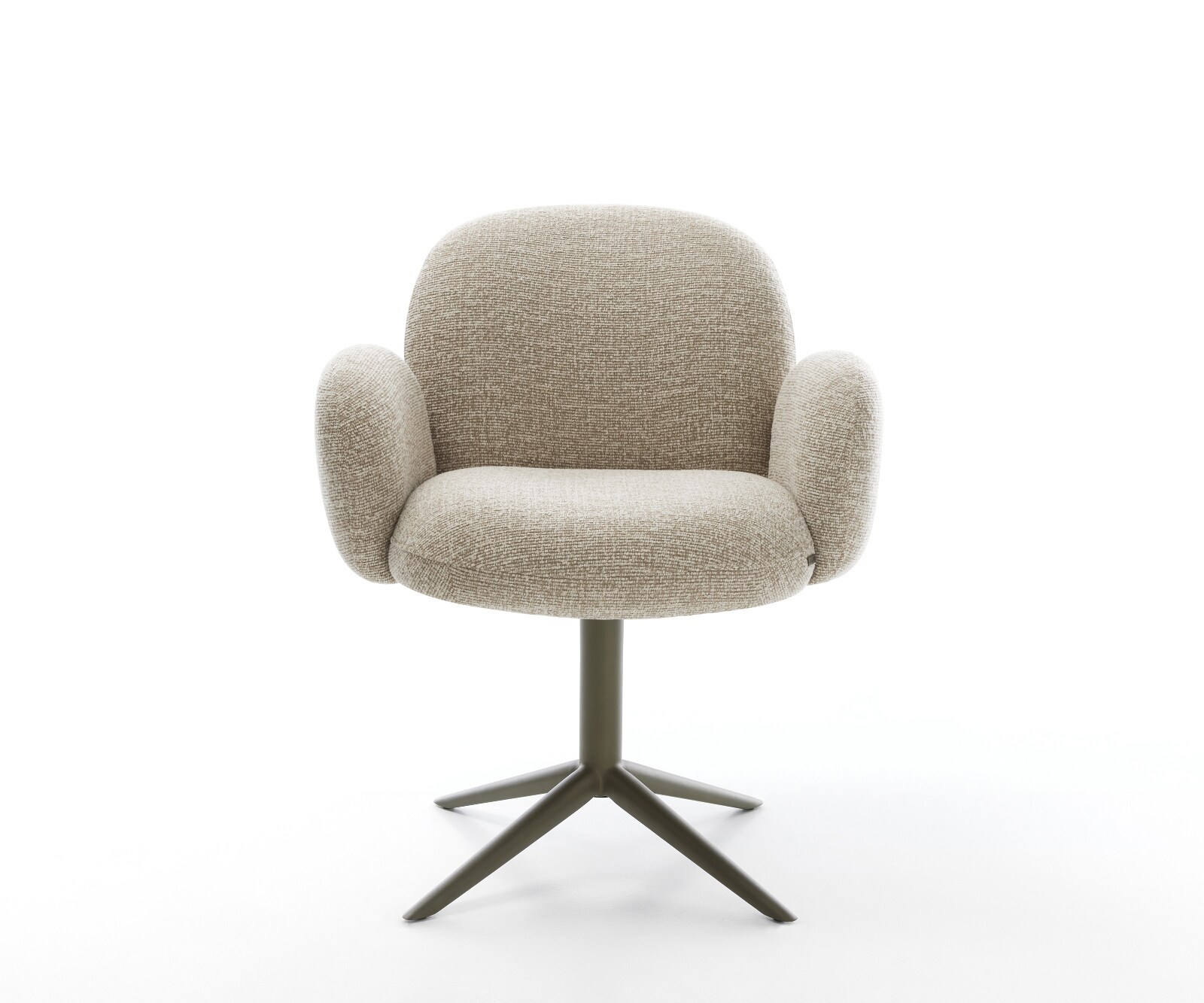 Chaise-pivotante Nube-Flex avec accoudoirs tissu tissé doux beige pied de chaise 4 branches aspect titane pivotement sur 360° fonction bascule resorts ensachés 2