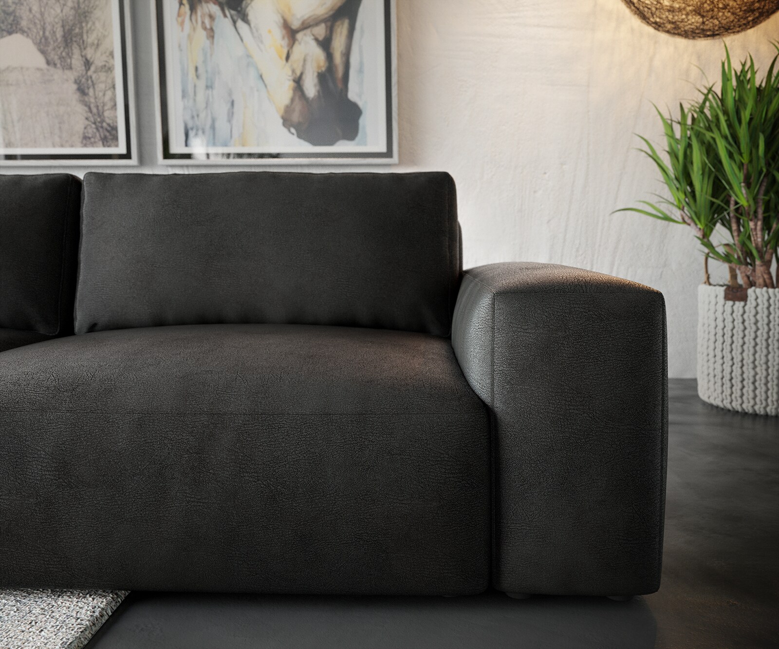 Big-Sofa Lanzo XL 270x130 cm Lederimitat Vintage Anthrazit mit Hocker 4