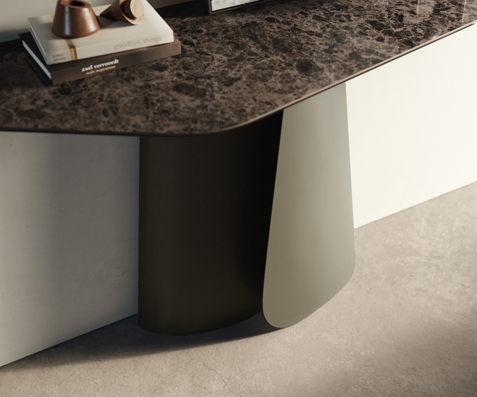 Konsolentisch Edge Polygonal 140x50 cm Keramik Emperador Extra Lucidato Dunkelbraun Livos Metall Effektfinish Titan 6
