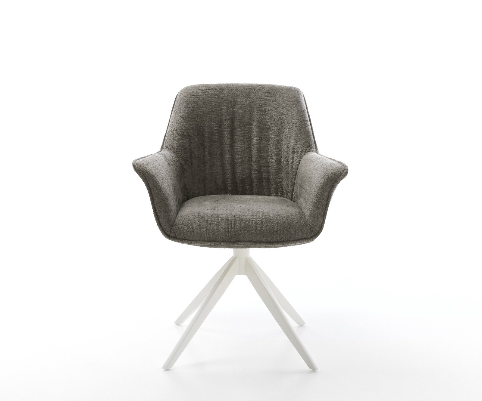 Chaise-pivotante Keila-Flex avec accoudoirs bouclé doux couleur boue pied croisé large blanc pivotement sur 360° fonction bascule 2