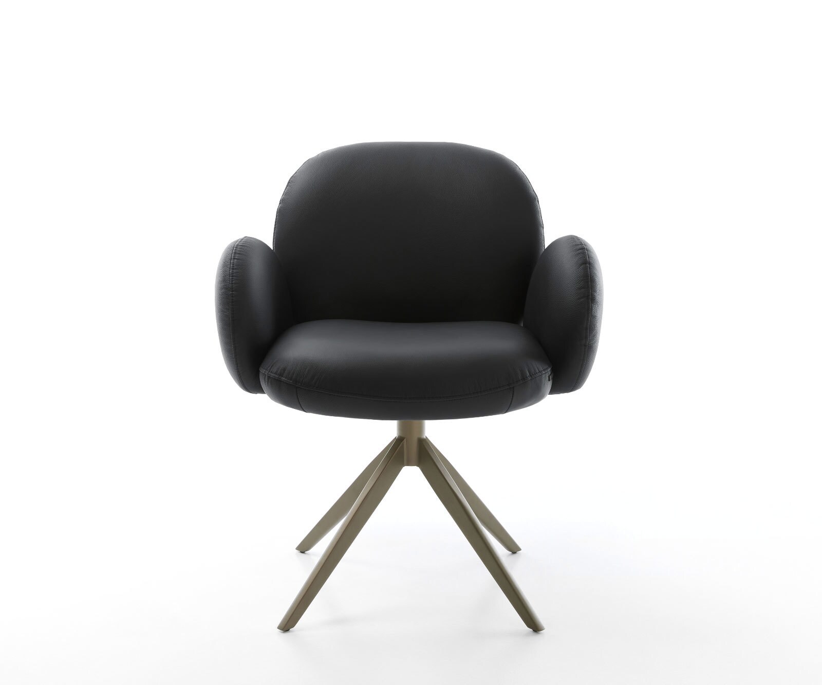 Drehstuhl Nube-Flex mit Armlehnen Echt-Leder Schwarz Kreuzgestell breit Effektfinish Titan 360° drehbar Wippfunktion Taschenfederkern 1