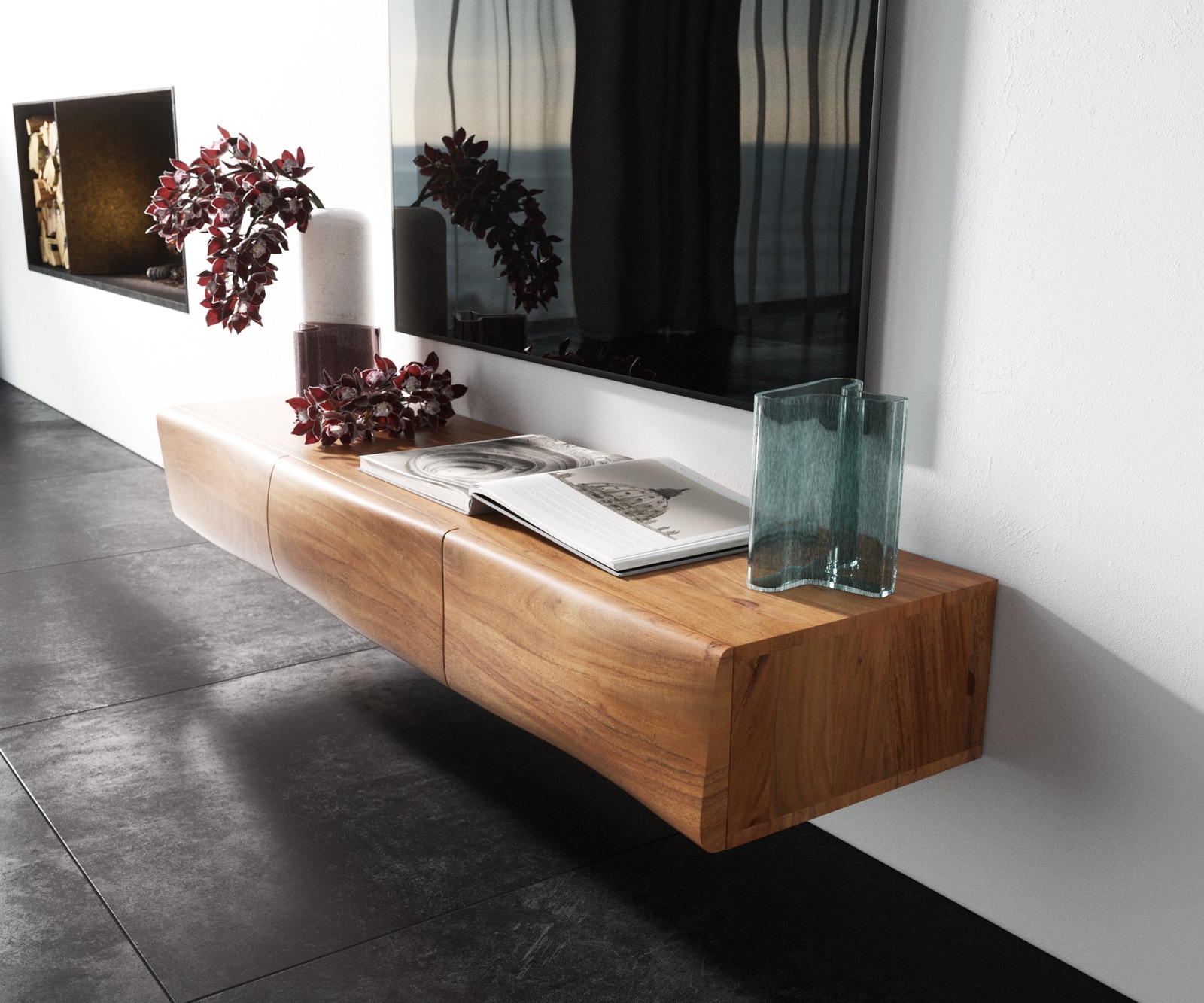 Meuble-TV New Live-Edge 145 cm acacia naturel 3 portes flottantes 1 Meuble-TV New Live-Edge 145 cm acacia naturel 3 portes flottantes 1