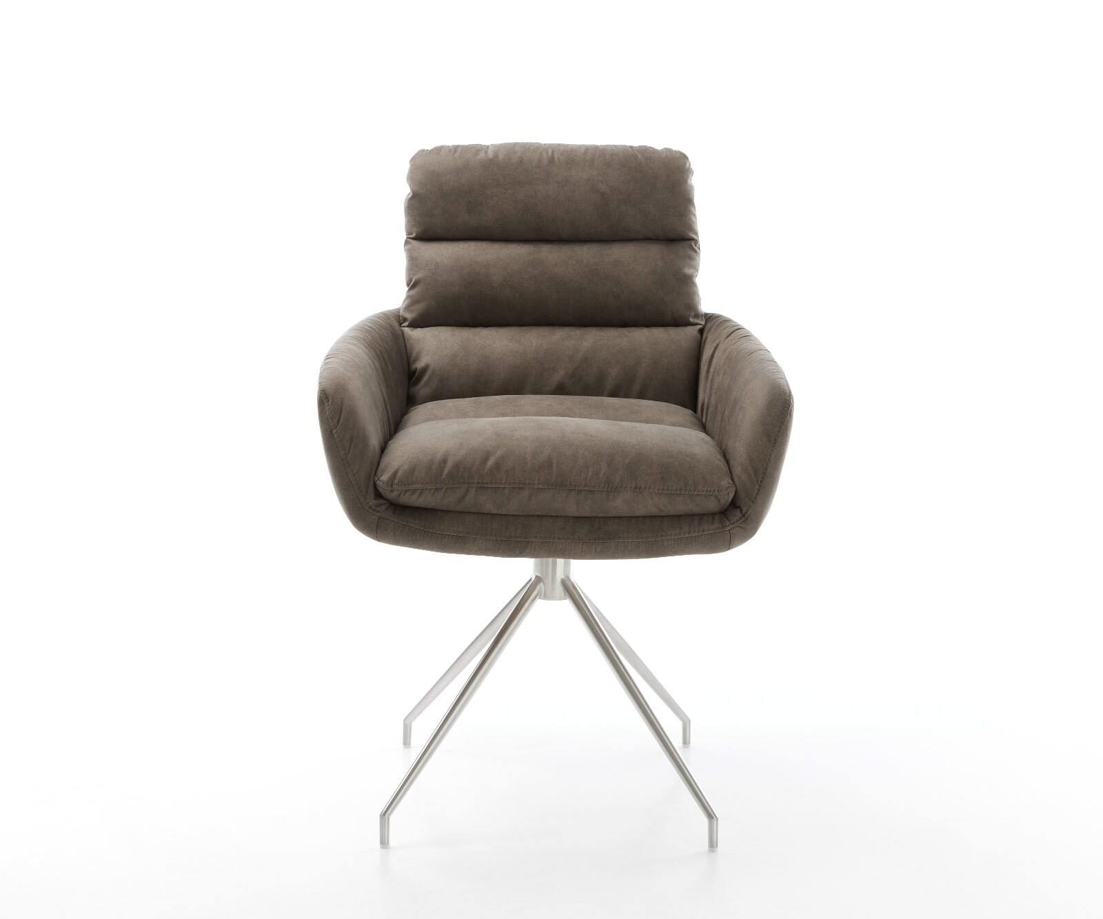 Esszimmerstuhl Abelia-Flex mit Armlehnen Mikrofaser Taupe Vintage Kreuzgestell konisch Edelstahl 1