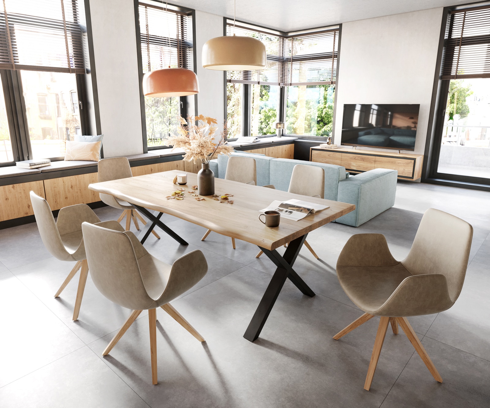 Esszimmerstuhl Ilia-Flex mit Armlehnen Mikrofaser Beige Vintage Holzgestell konisch Natur 3 Esszimmerstuhl Ilia-Flex mit Armlehnen Mikrofaser Beige Vintage Holzgestell konisch Natur 3