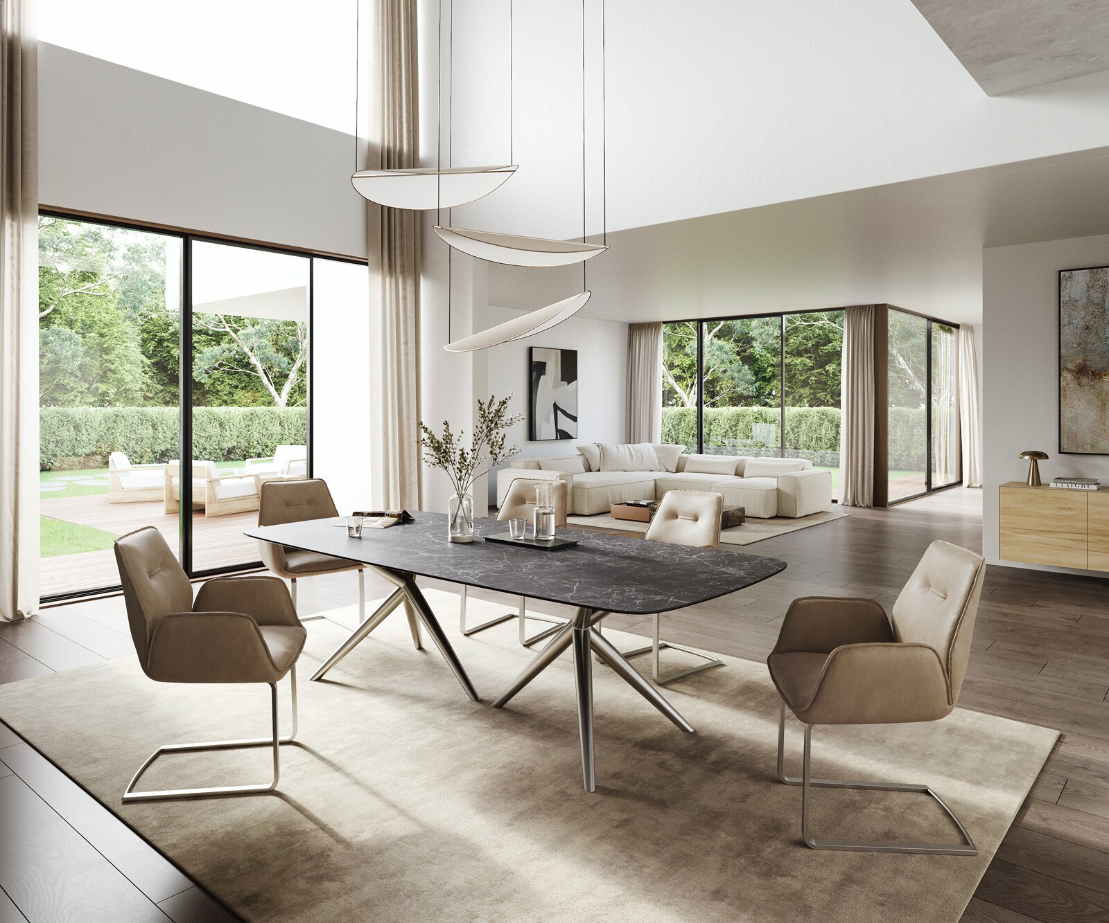 Esstisch Edge Boot 260x120 cm Keramik Laminam® Nero Greco Anthrazit Estelar rund Edelstahl 5