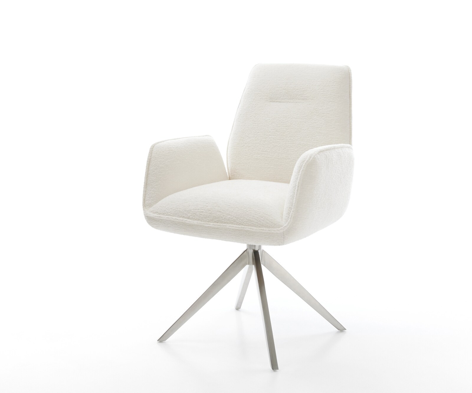 Drehstuhl Zoa-Flex Bouclé Soft Beige Kreuzgestell breit Edelstahl 360° drehbar Wippfunktion Taschenfederkern 1