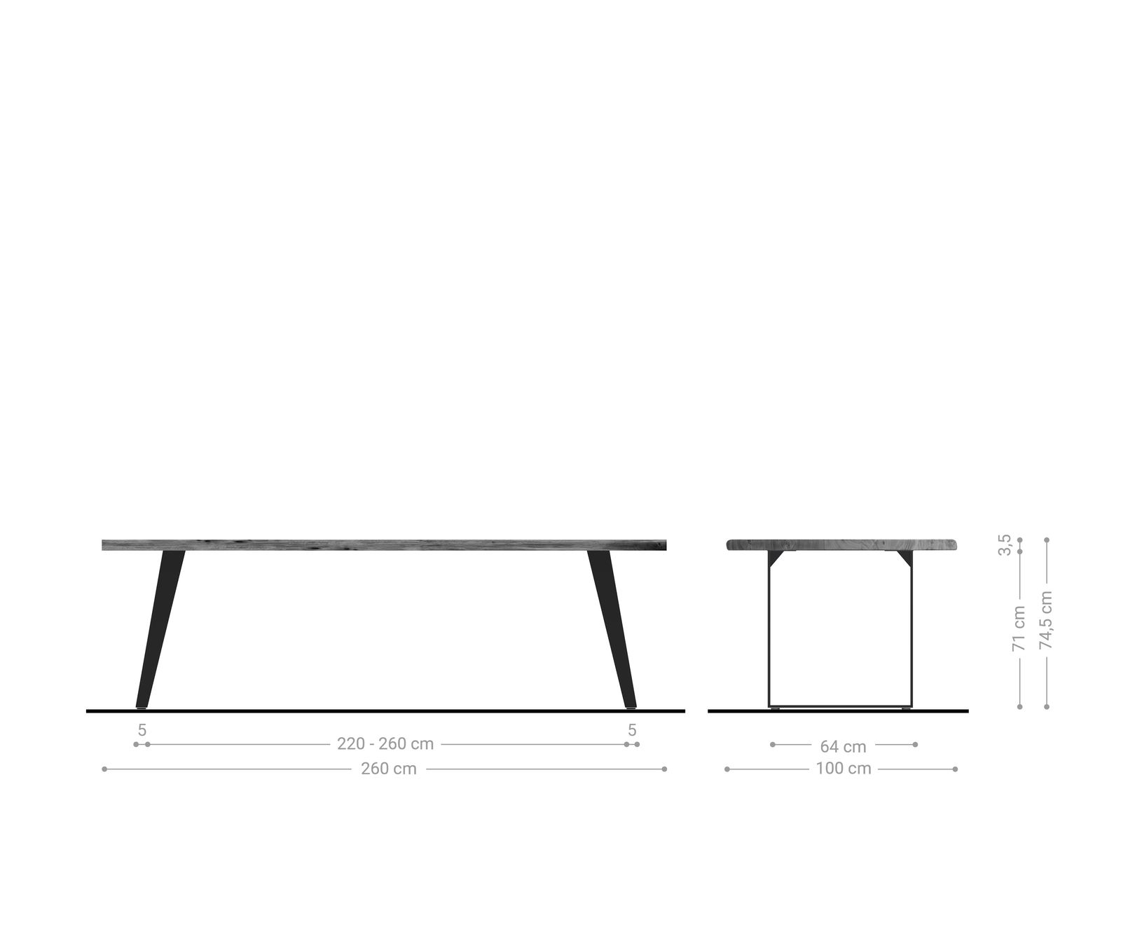 Table-à-manger Edge 260x100 acacia platine métal incliné Live-Edge 5