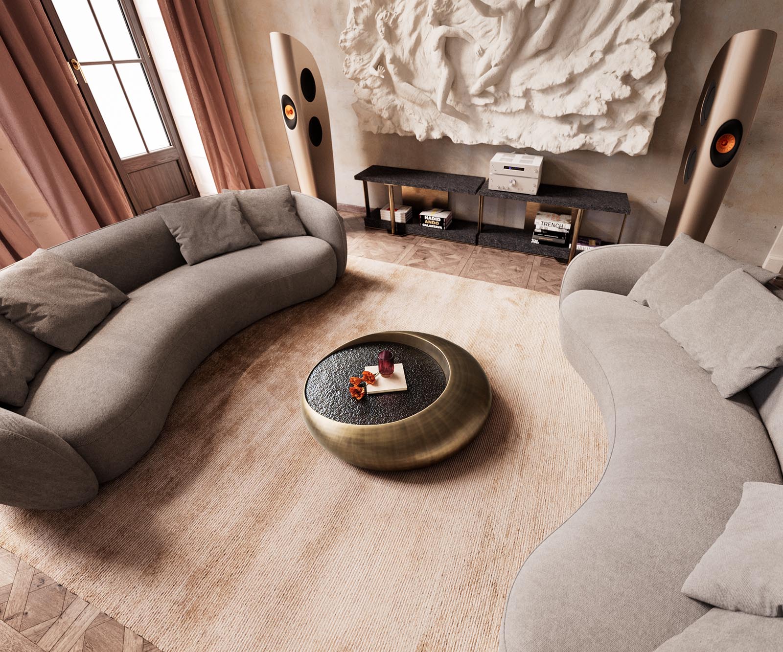 Table basse Blaise 100x100 cm or avec verre en relief taupe 5 Table basse Blaise 100x100 cm or avec verre en relief taupe 5