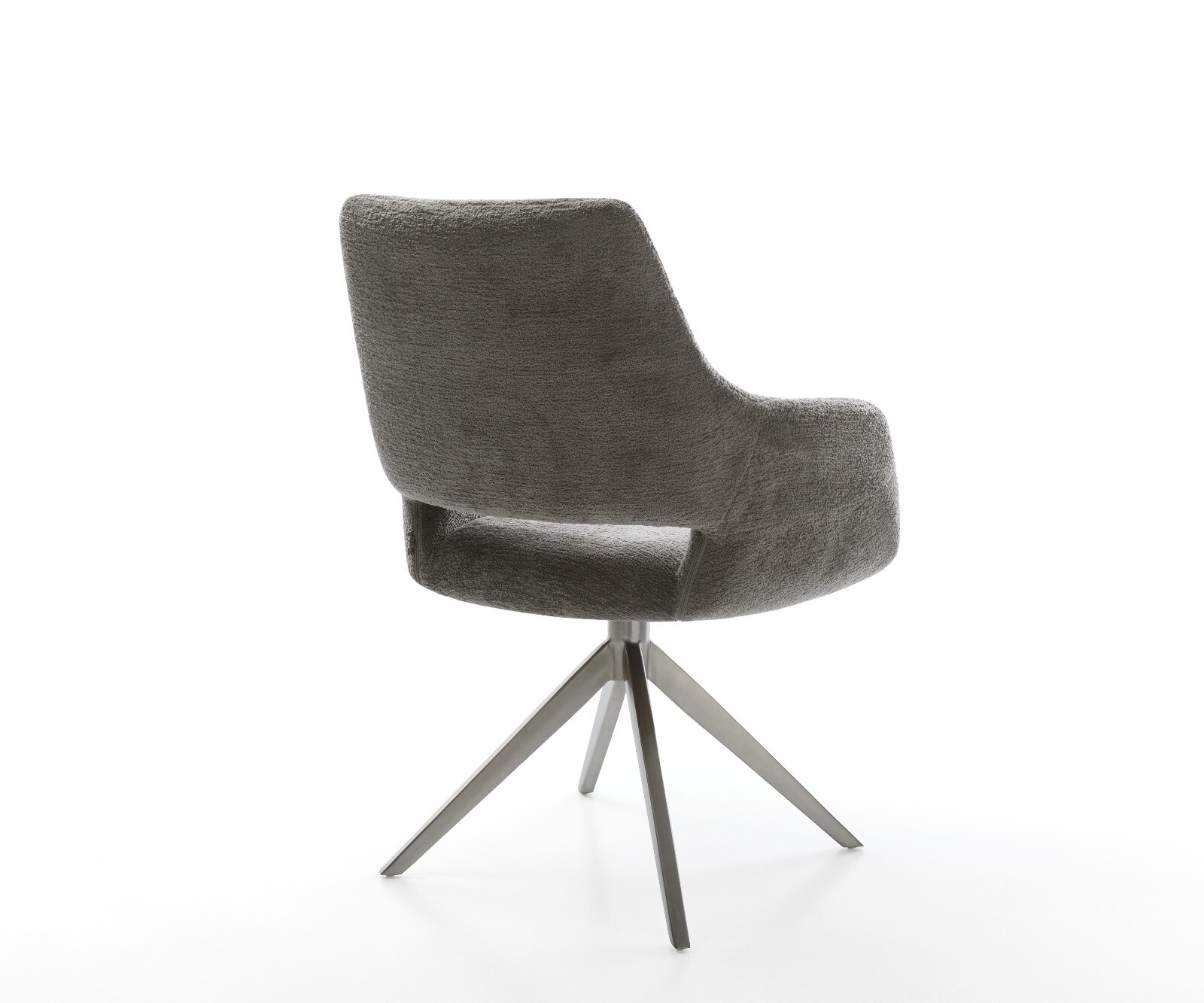 Chaise-pivotante Yago-Flex avec accoudoirs bouclé doux couleur boue pied croisé large grafiete pivotement sur 360° fonction bascule resorts ensachés 4