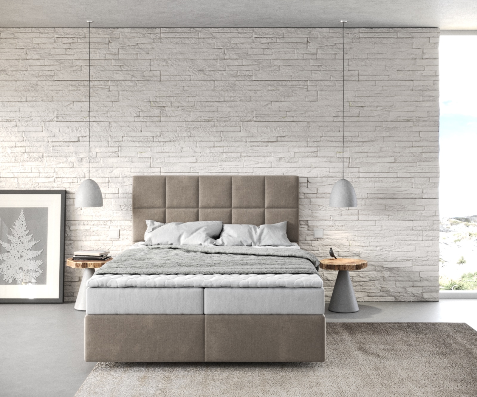 Boxspringbett Dream-Fine 140x200 cm Mikrofaser Beige mit Matratze und Topper 1 Boxspringbett Dream-Fine 140x200 cm Mikrofaser Beige mit Matratze und Topper 1