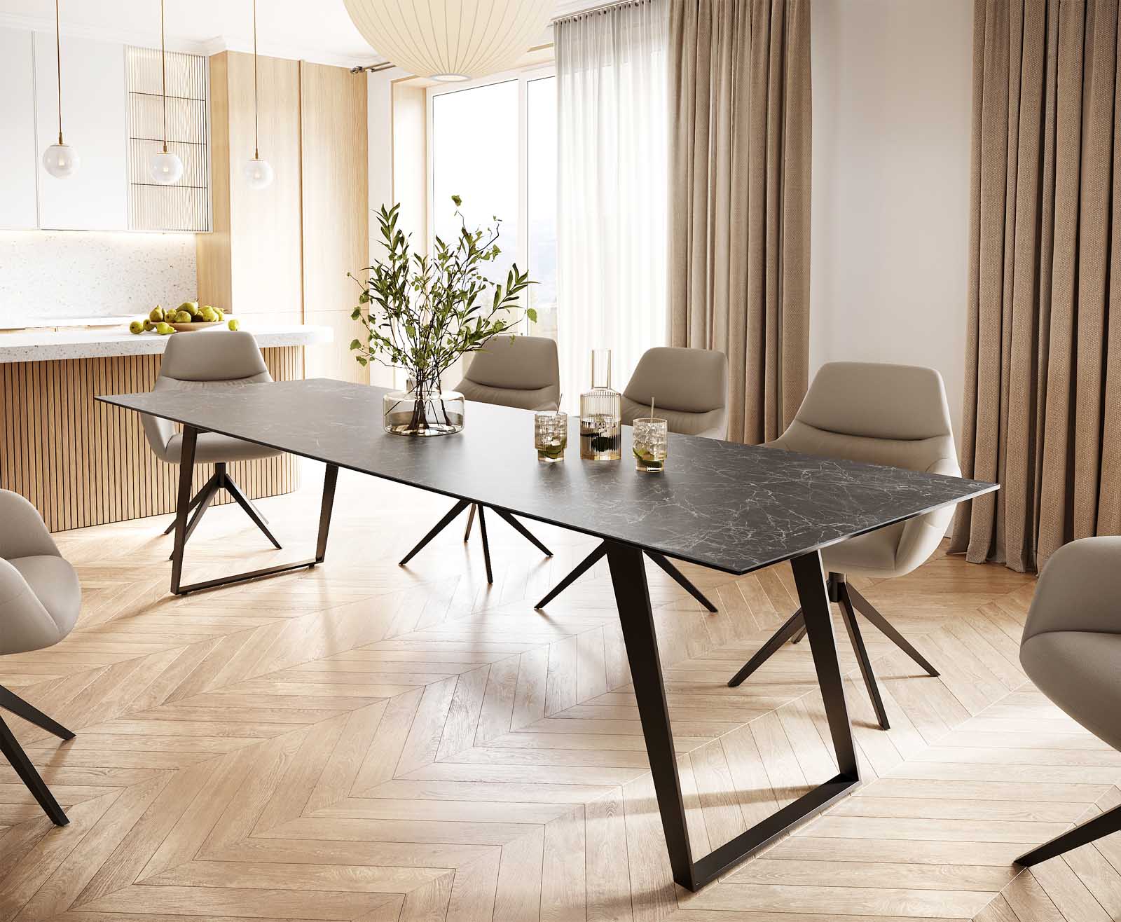 Table-à-manger Edge 300x100 céramique Laminam® nero greco gris métal oblique noir Table-à-manger Edge 300x100 céramique Laminam® nero greco gris métal oblique noir