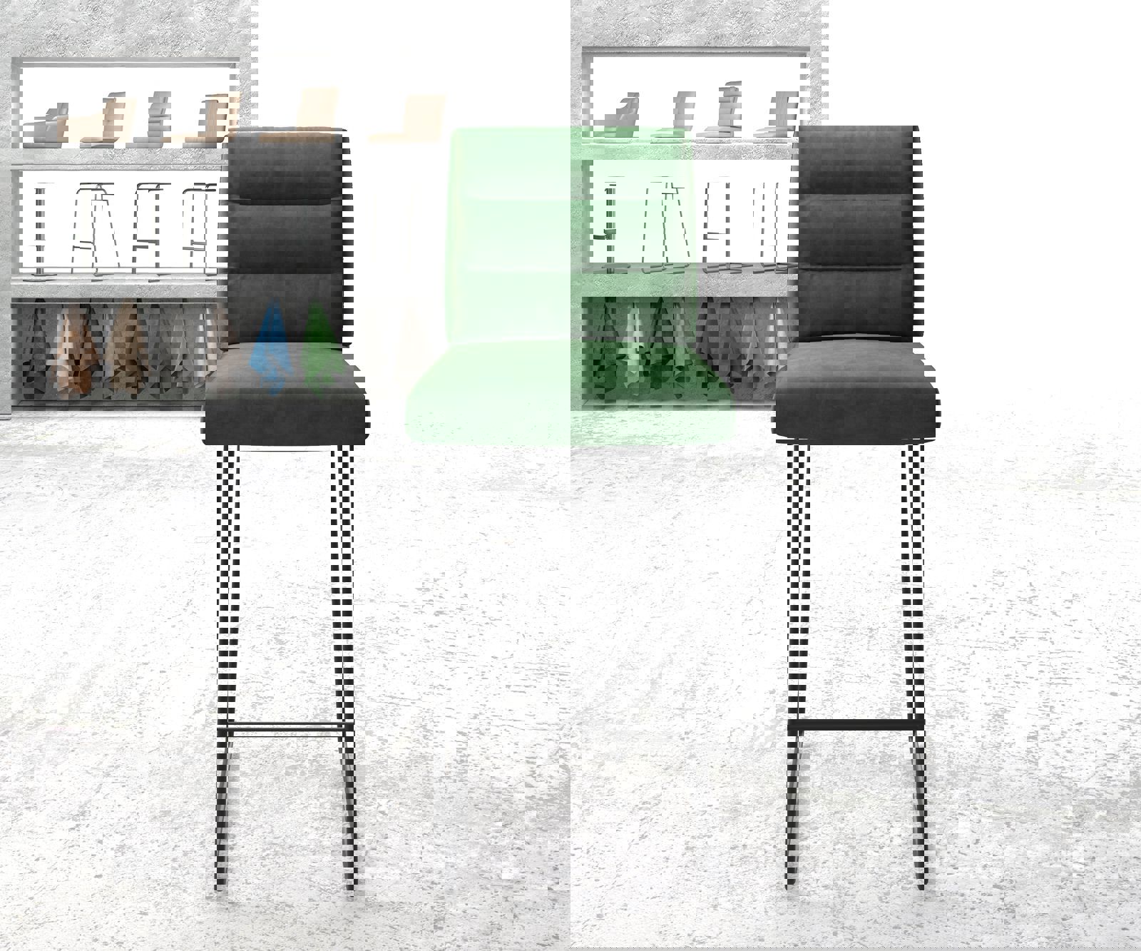 Barstuhl Pela-Flex Samt Grün Kufengestell Metall 1 Barstuhl Pela-Flex Samt Grün Kufengestell Metall 1