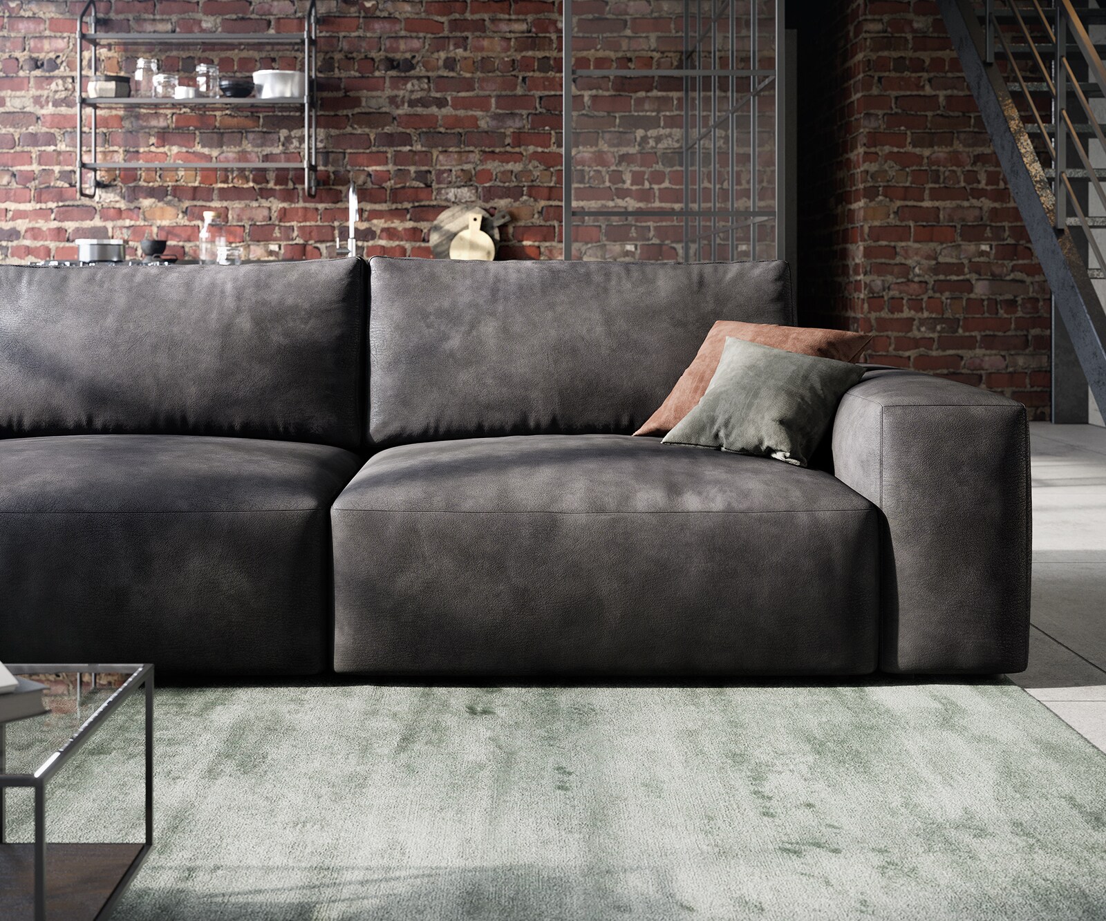 Big canapé Lanzo 230x95 cm similicuir vintage anthracite 5