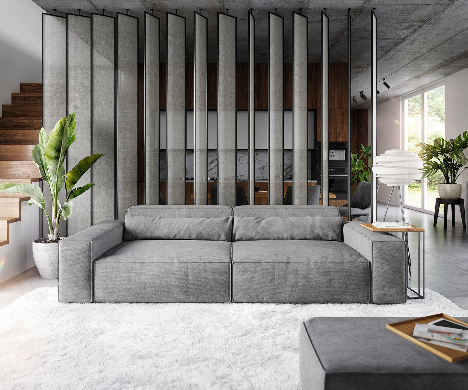 Big-Sofa Sirpio XL 270x130 cm Mikrofaser Taupe mit Hocker 1