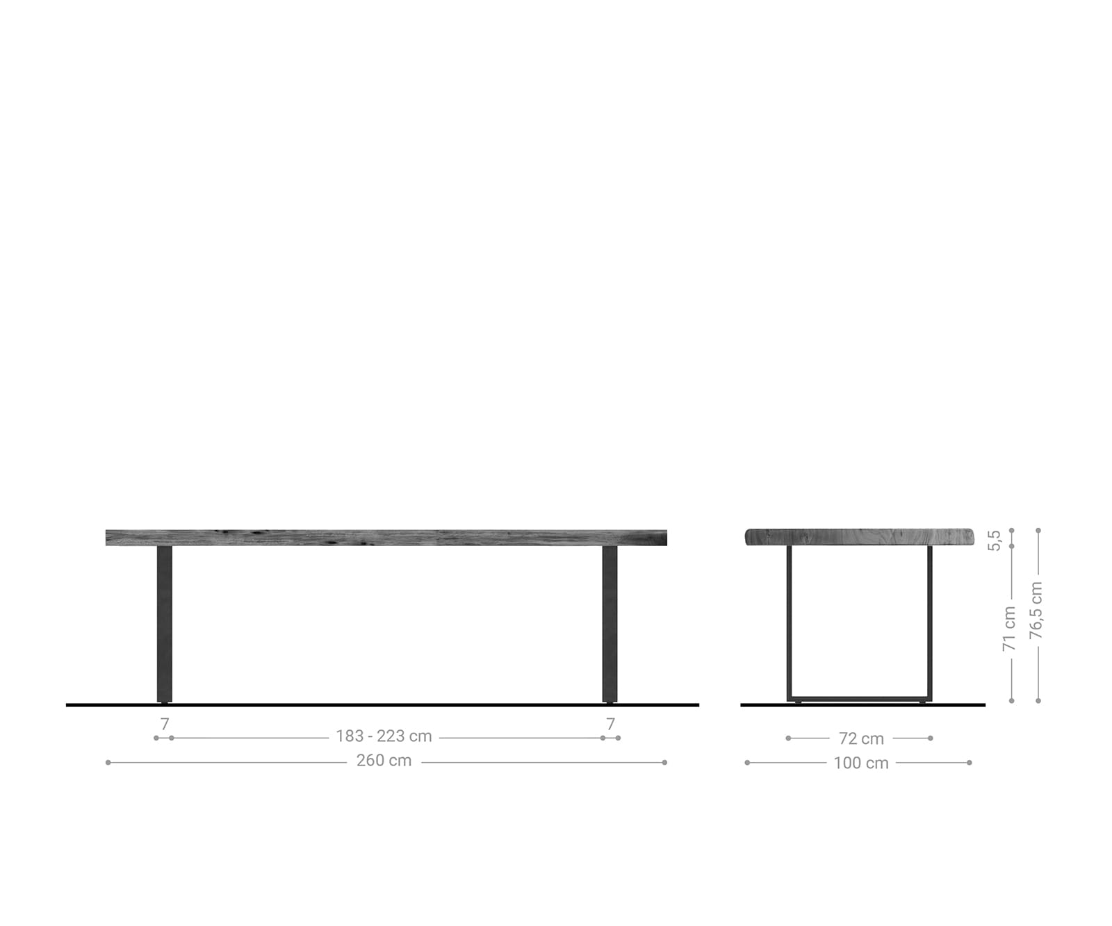 Esstisch Edge 260x100 XL Akazie Braun Metall schwarz Live-Edge 6