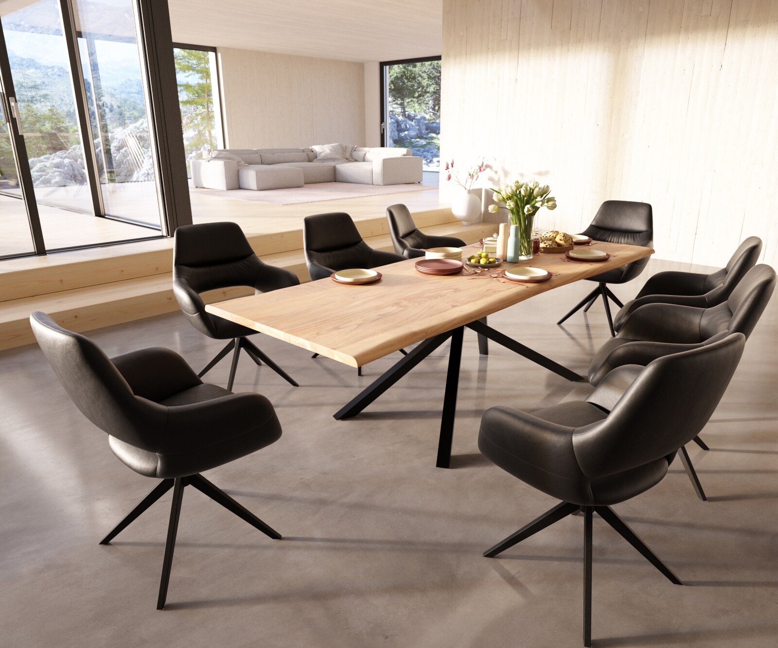 Esszimmerstuhl Yago-Flex mit Armlehnen Echt-Leder Schwarz Kreuzgestell breit Schwarz Taschenfederkern 3 Esszimmerstuhl Yago-Flex mit Armlehnen Echt-Leder Schwarz Kreuzgestell breit Schwarz Taschenfederkern 3