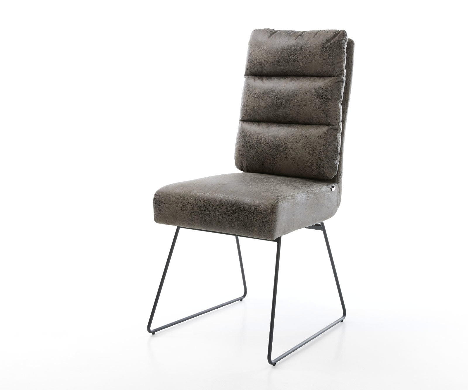 Chaise-de-salle-à-manger Pela-Flex microvelours gris antique pied trapèze noir ressorts ensachés Chaise-de-salle-à-manger Pela-Flex microvelours gris antique pied trapèze noir ressorts ensachés