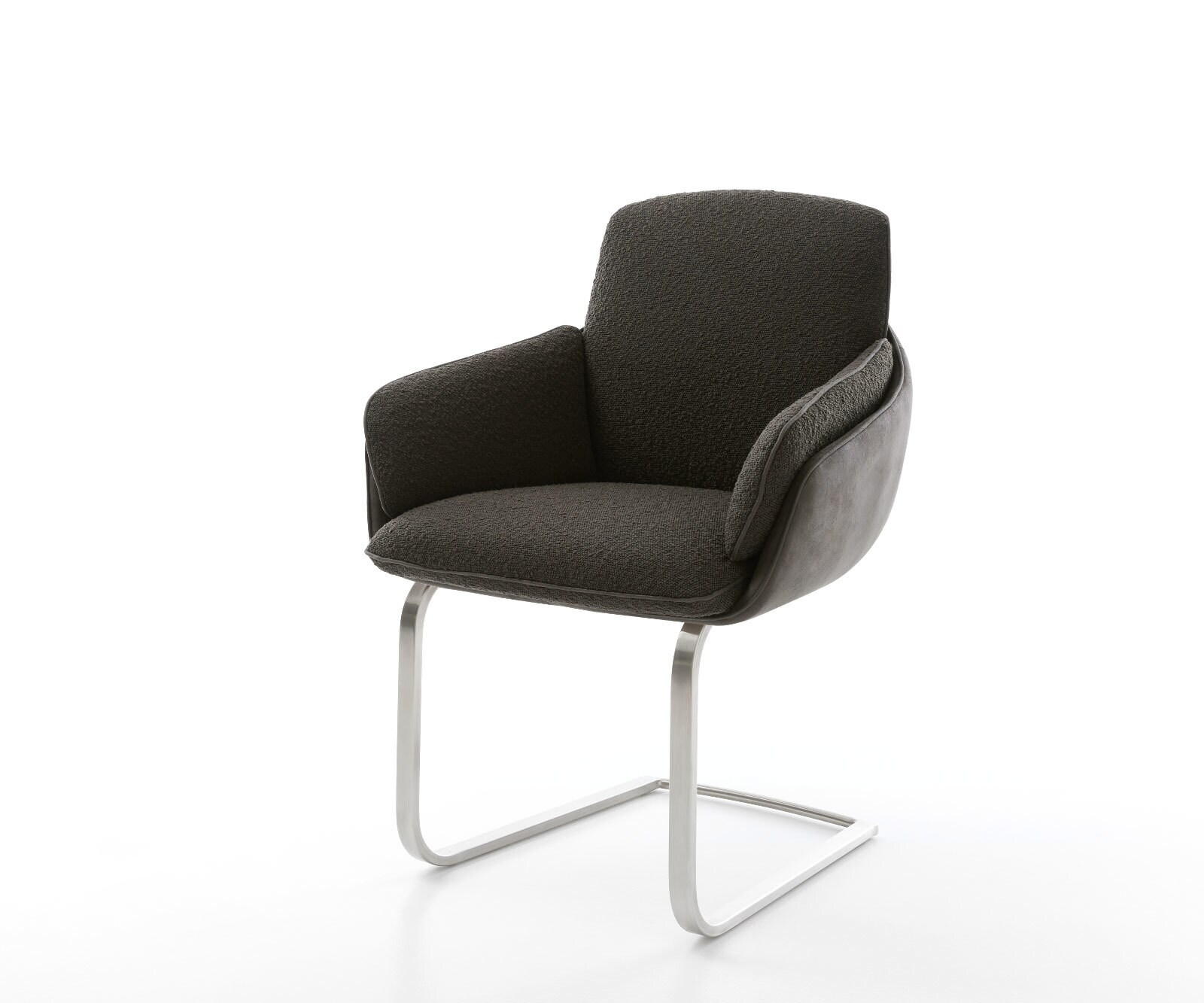 Chaise-de-salle-à-manger Luan-Flex avec accoudoirs tissu mixte couleur boue pied trapèze acier inoxydable