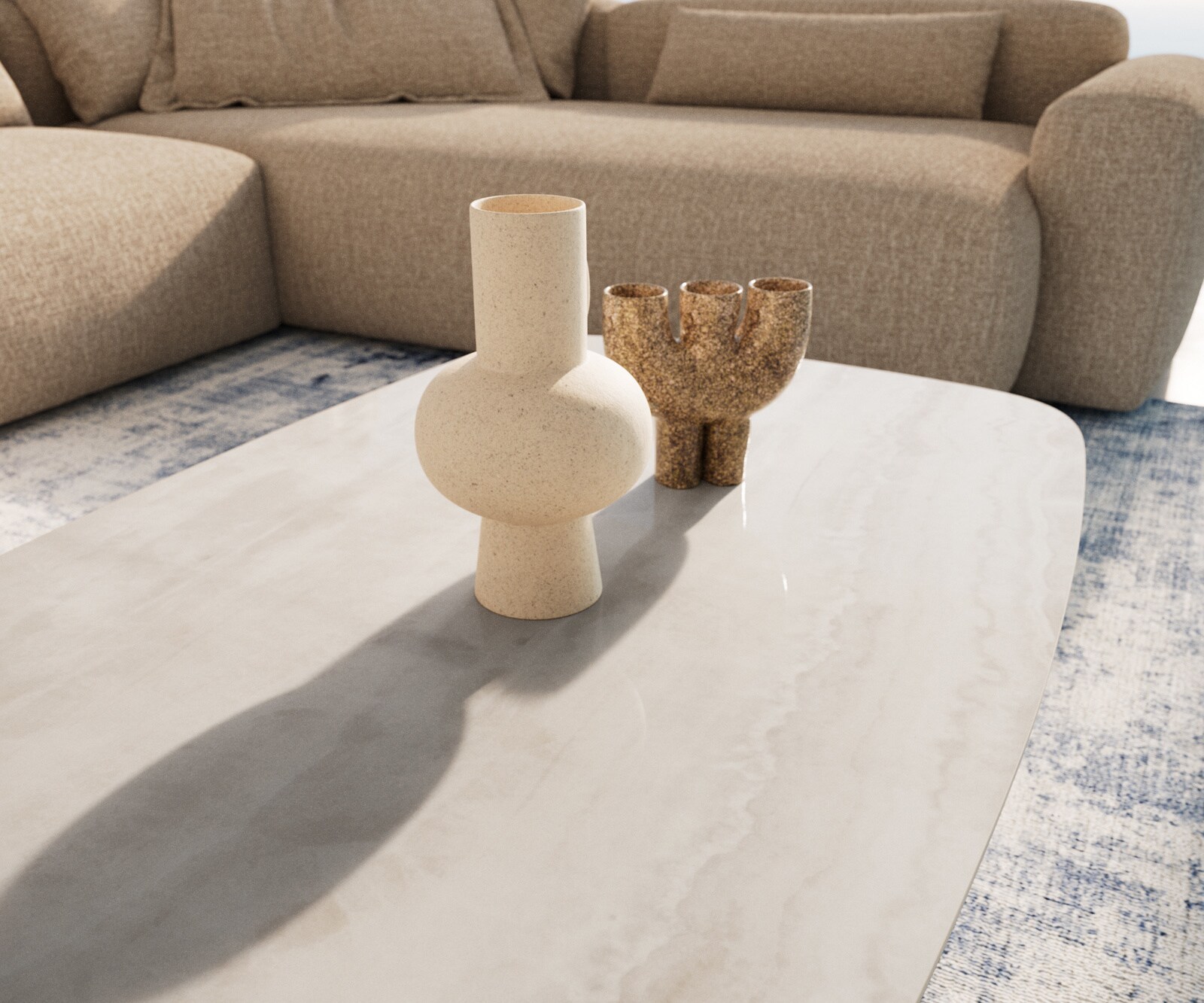 Couchtisch Edge Boot 120x70 cm Keramik Onyx Champagne Sarity Edelstahl gebürstet 5