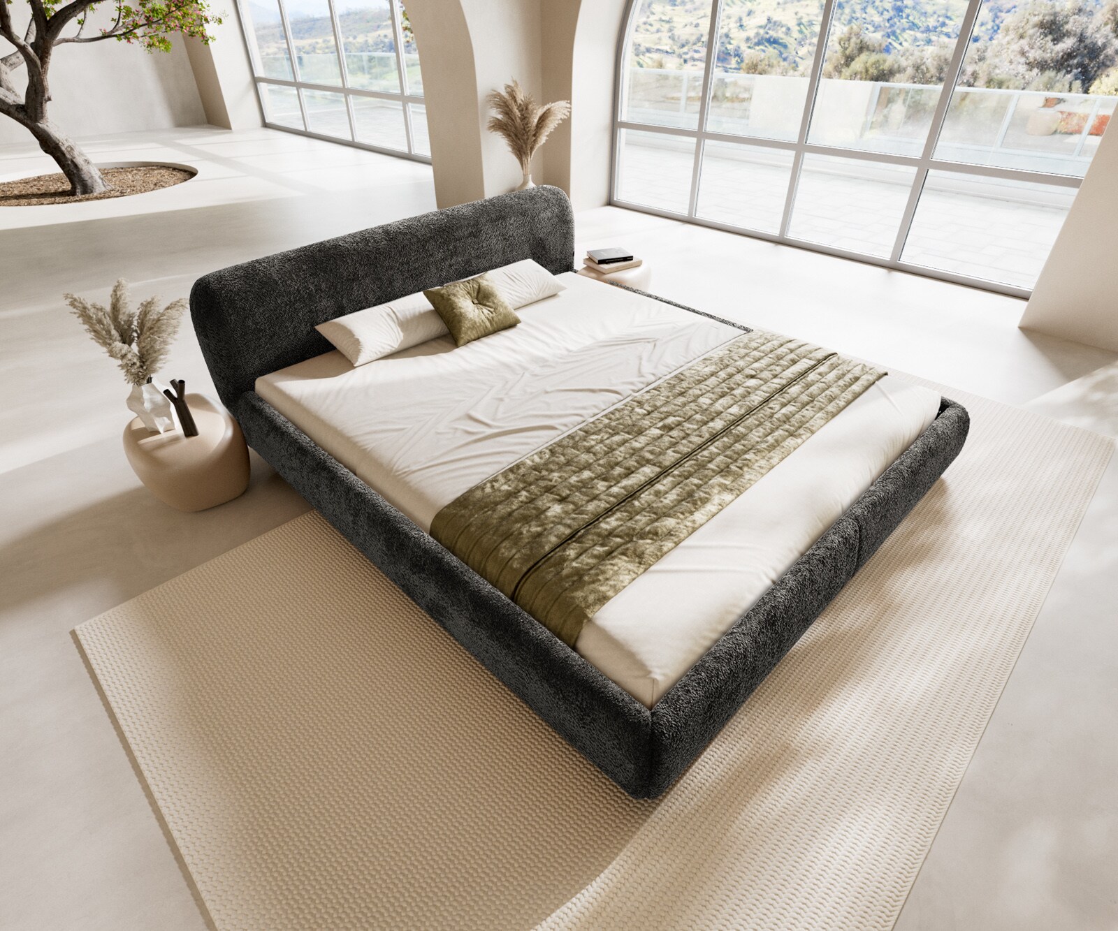 Polsterbettgestell Shona 180x200 cm Teddystoff Grau 3 Polsterbettgestell Shona 180x200 cm Teddystoff Grau 3