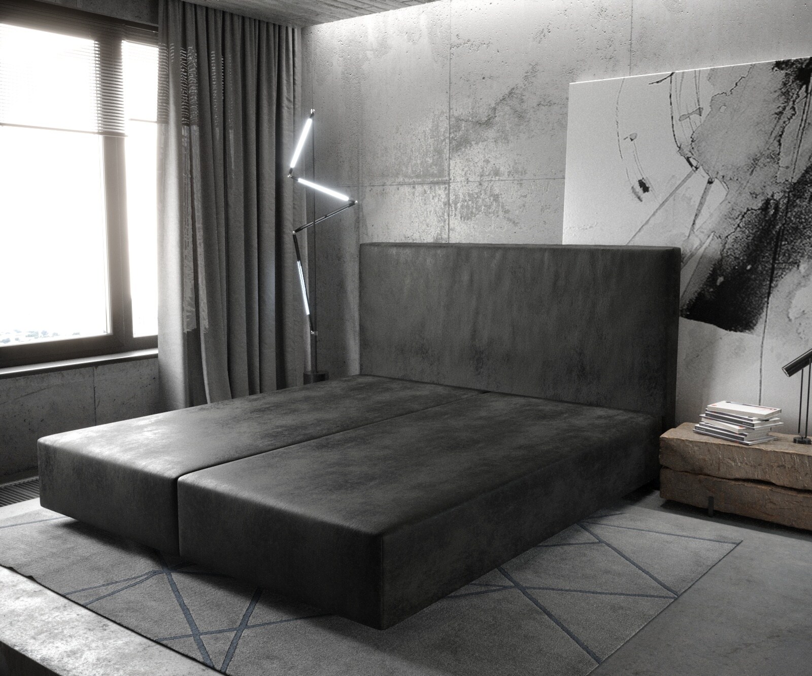 Boxspringgestell Dream-Well 180x200 cm Mikrofaser Anthrazit Vintage