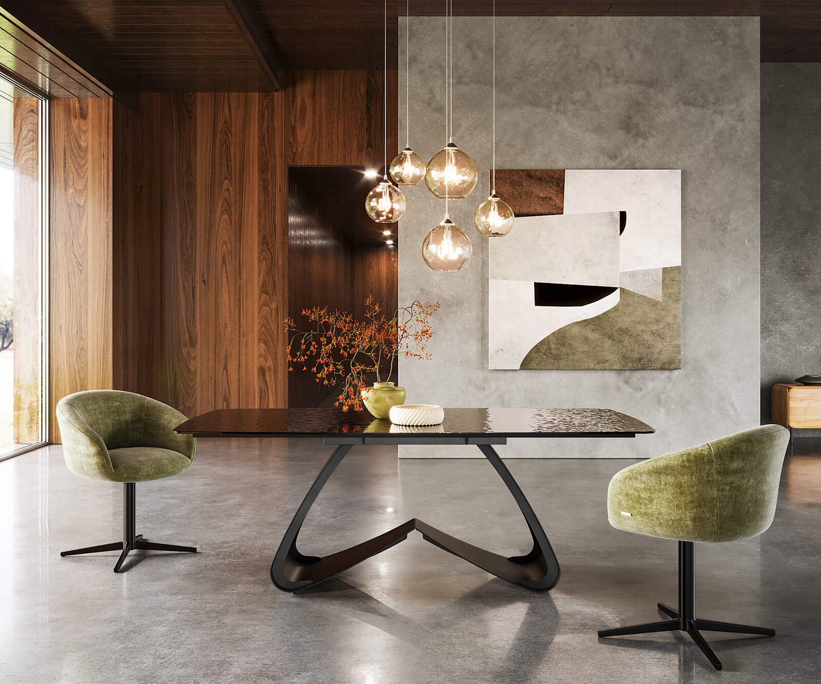 Table à manger Edge Boot 200x100 verre en relief noir 3D-Design cadre en W métal noir 1