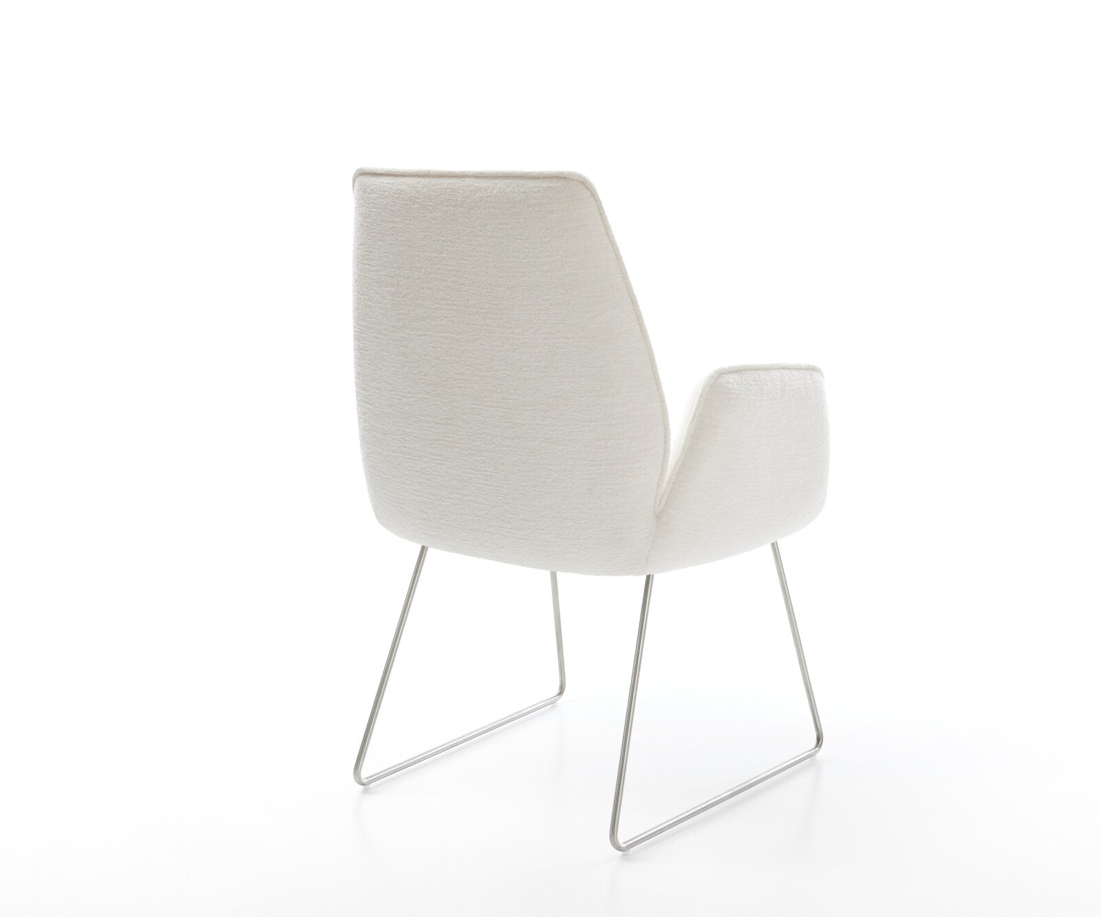 Chaise-de-salle-à-manger Zoa-Flex bouclé doux beige pied trapèze acier inoxydable resorts ensachés 4