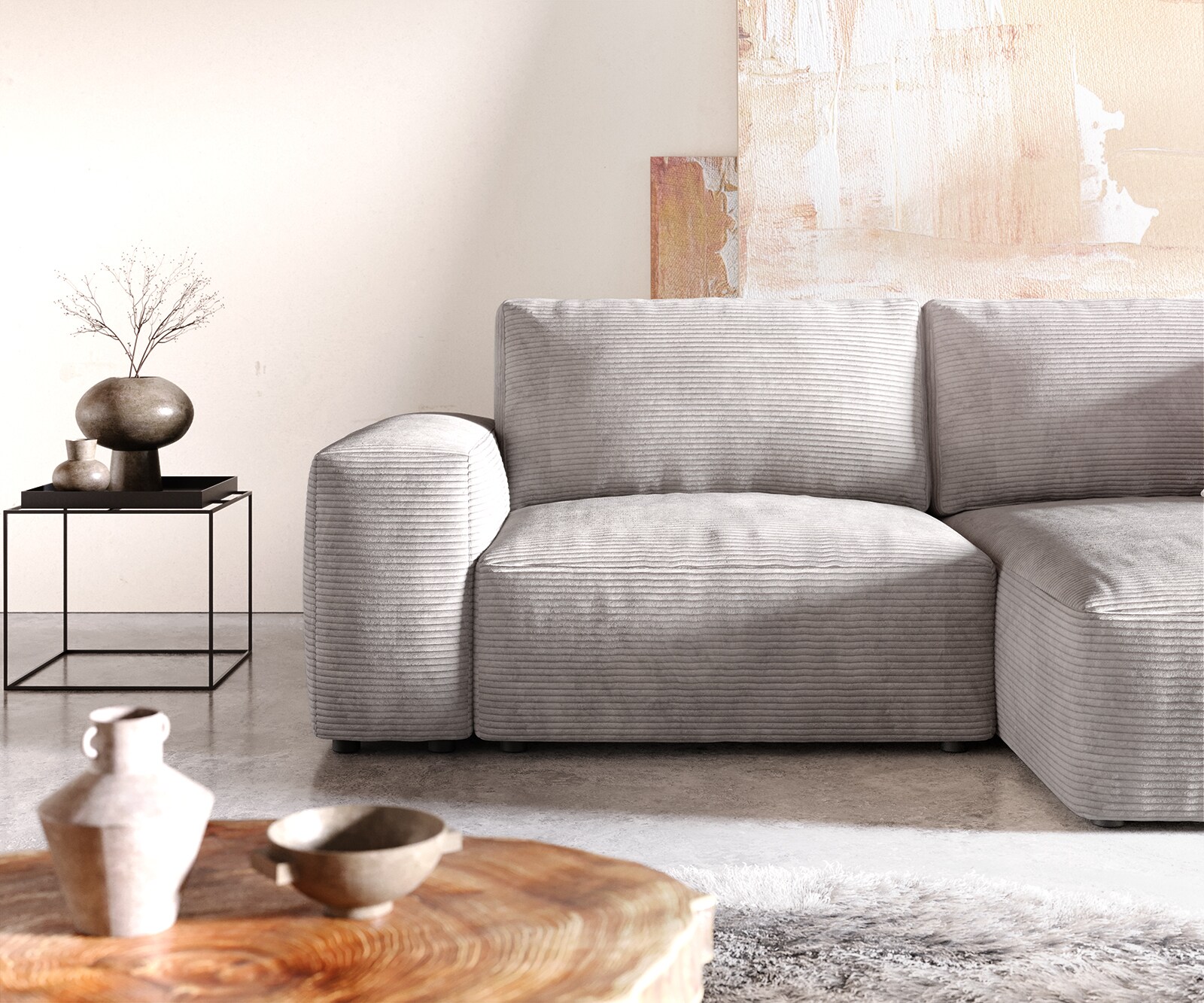 Ecksofa Lanzo L 260x160 cm Cord Silbergrau Recamiere variabel 4 Ecksofa Lanzo L 260x160 cm Cord Silbergrau Recamiere variabel 4