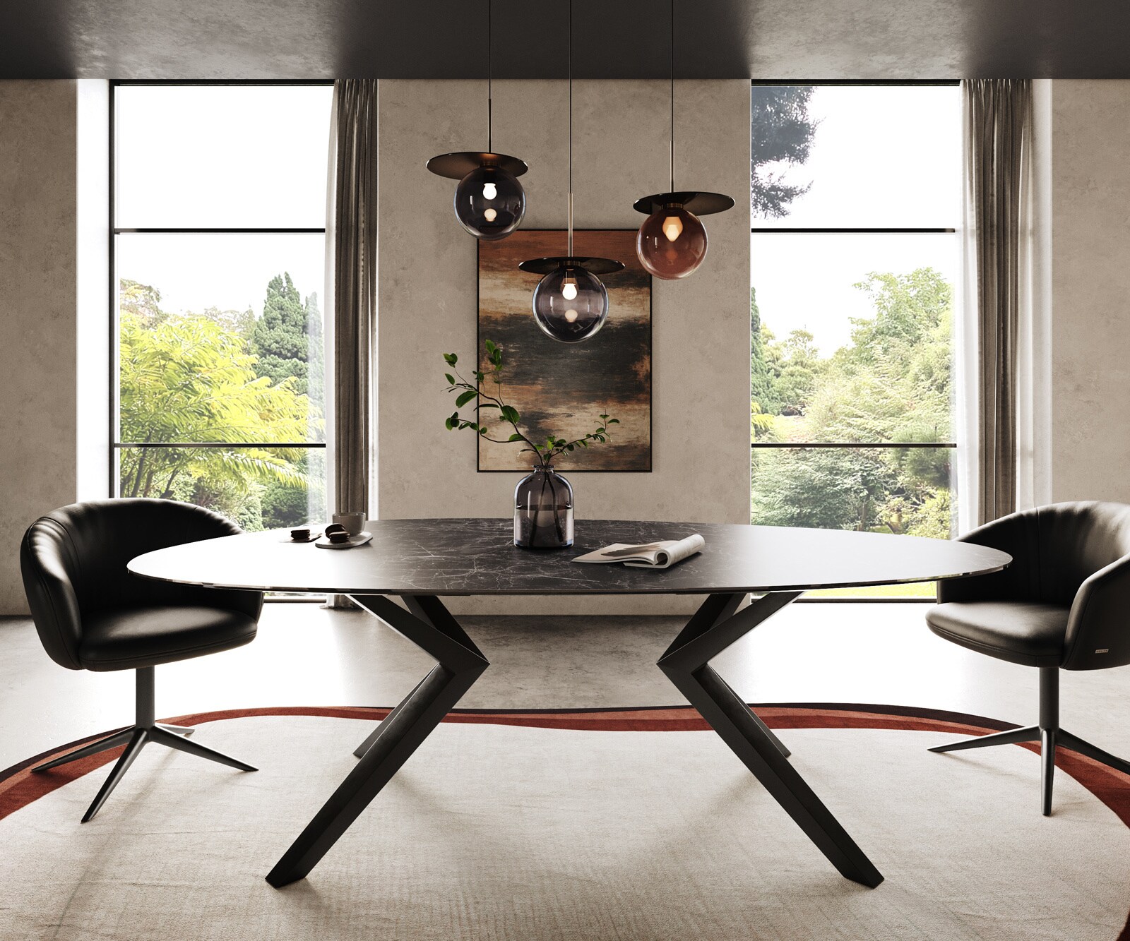 Esstisch Edge Oval 220x120 Keramik Laminam® Nero Greco Anthrazit Zenthara kantig Metall Schwarz 2