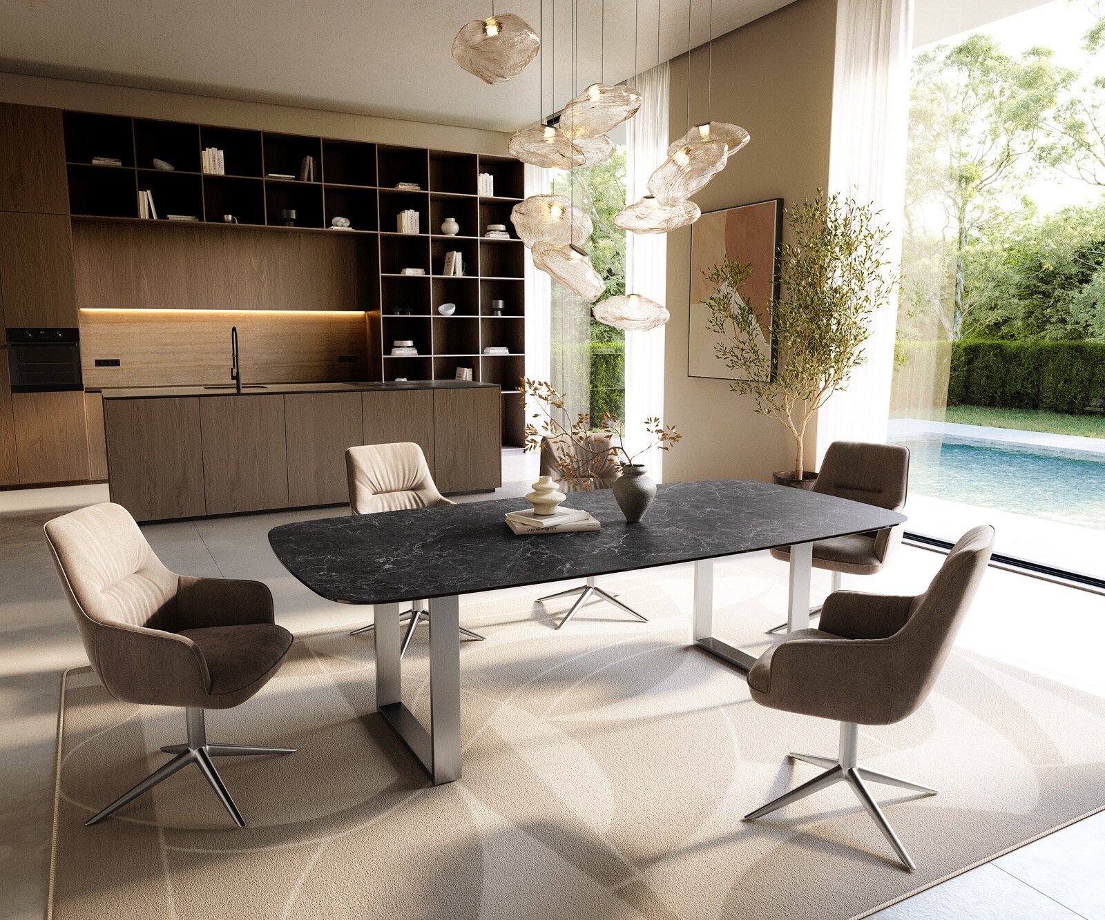 Esstisch Edge Boot 240x120 cm Keramik Laminam® Nero Greco Anthrazit Edelstahl Schmal 5