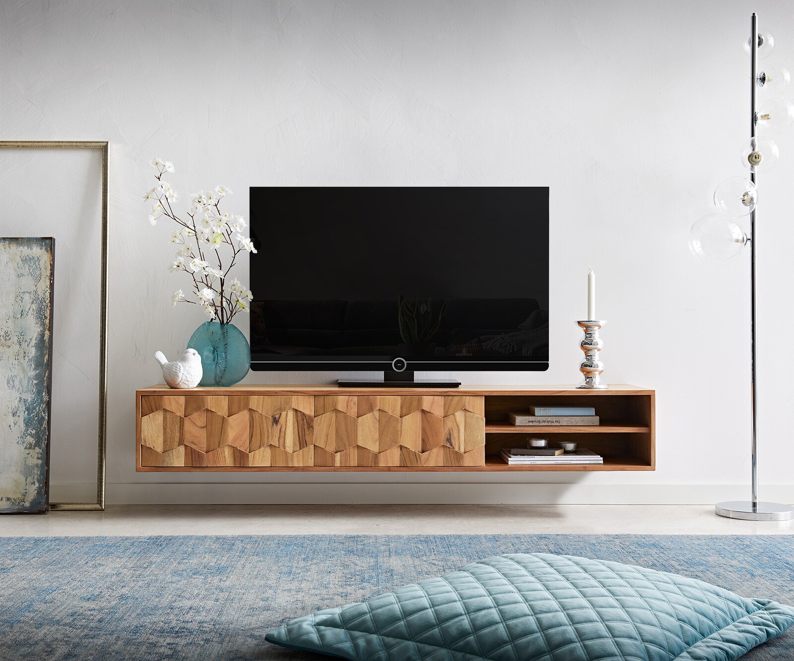 Buffet bas Fevo 160 cm acacia nature 2 portes flottant 1
