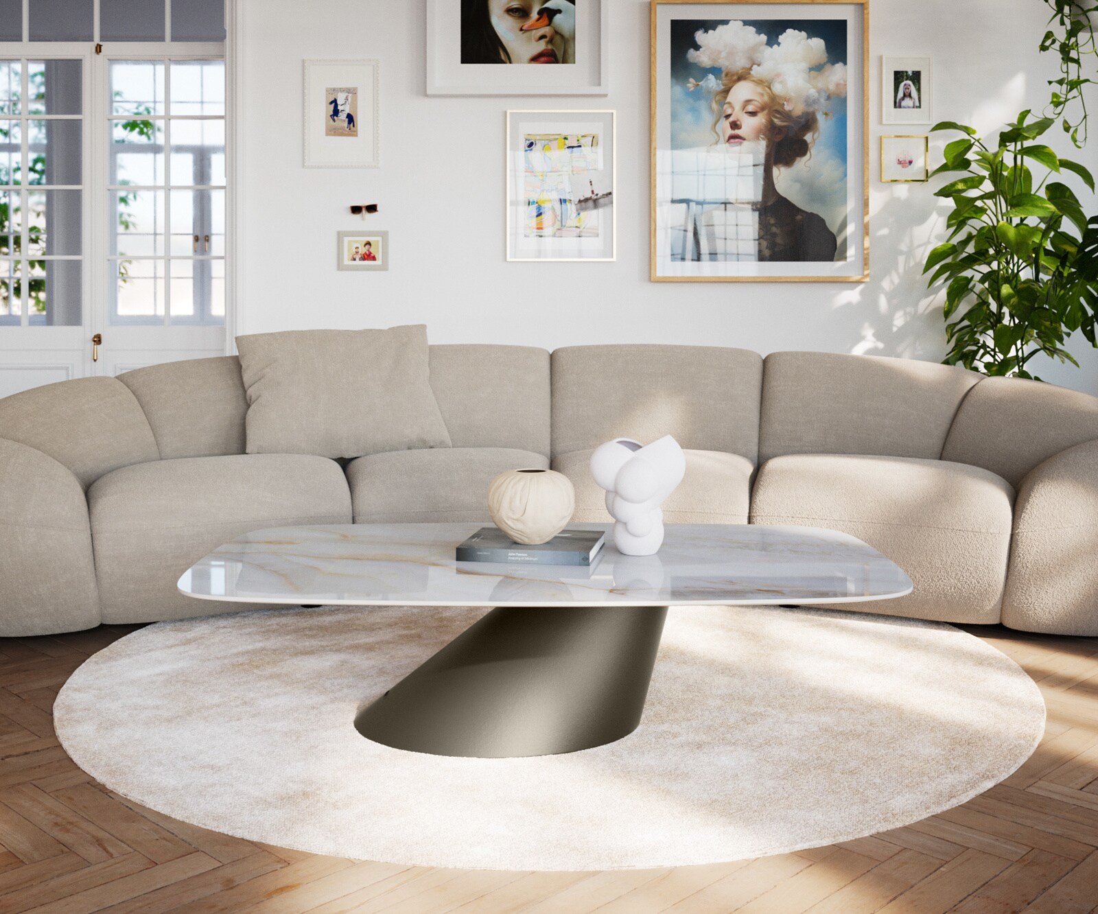 Couchtisch Edge Boot 140x80 cm Keramik Onyx Pearl Conis Metall Effektfinish Titan 1