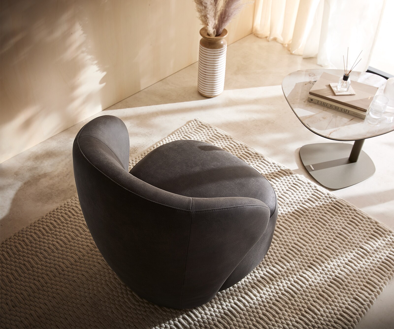 Loungesessel Pulo 80x80 cm Mikrofaser Anthrazit Vintage 1