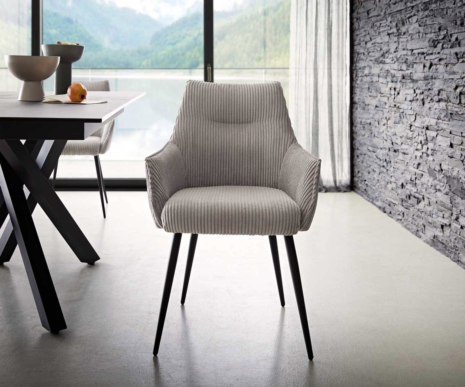 Esszimmerstuhl Alja-Flex mit Armlehnen Cord Silbergrau 4-Fuß konisch Schwarz Taschenfederkern 1 Esszimmerstuhl Alja-Flex mit Armlehnen Cord Silbergrau 4-Fuß konisch Schwarz Taschenfederkern 1