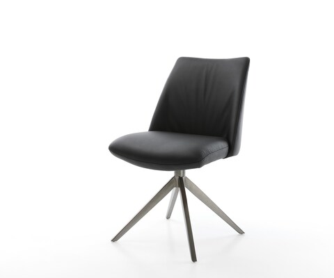 Chaise-pivotante Elso-Flex cuir de vache noir pied croisé large grafiete pivotement sur 360° fonction bascule ressorts ensachés