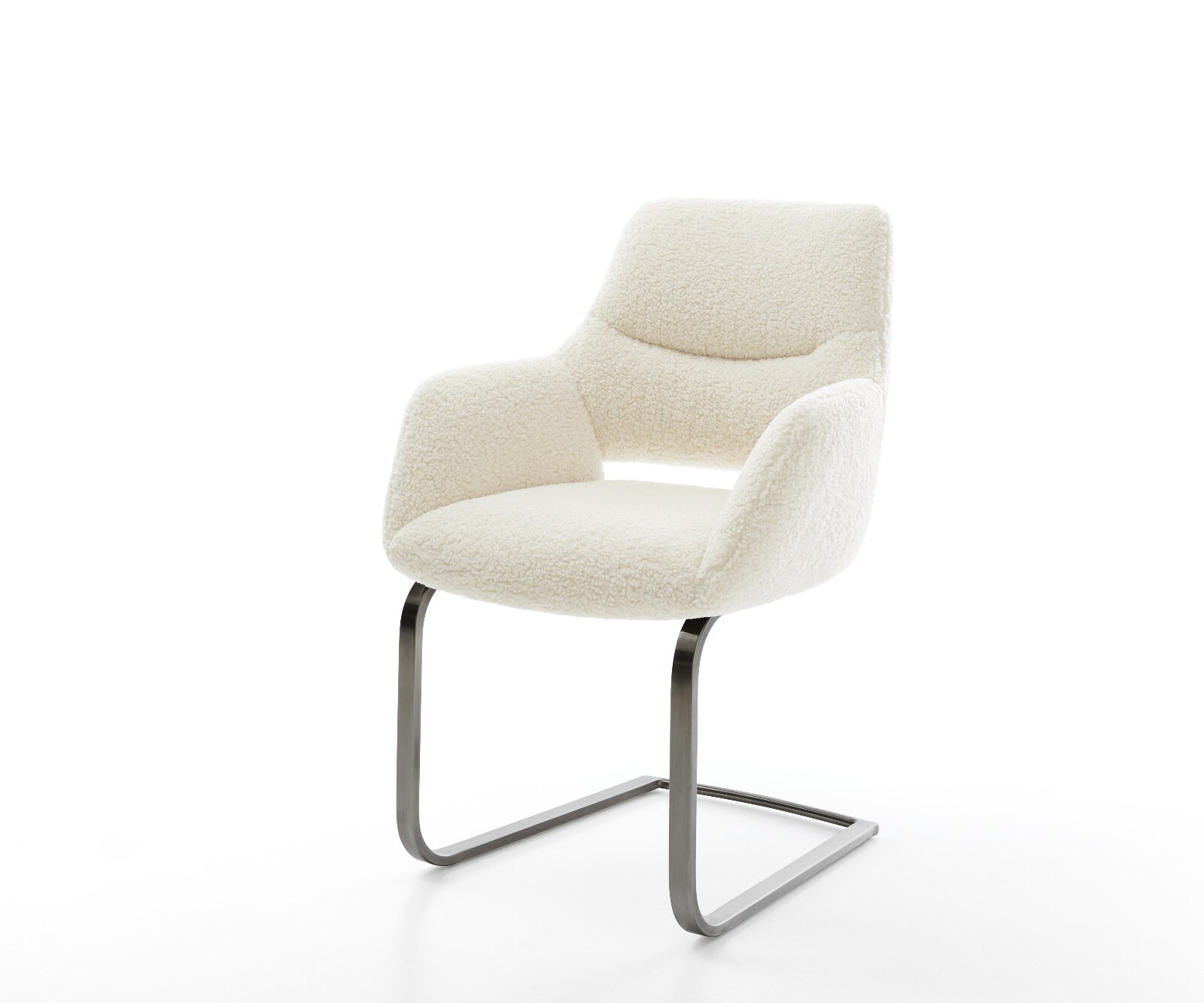 Freischwinger Yago-Flex mit Armlehnen Teddystoff Beige Freischwinger flach Graphit Taschenfederkern 1