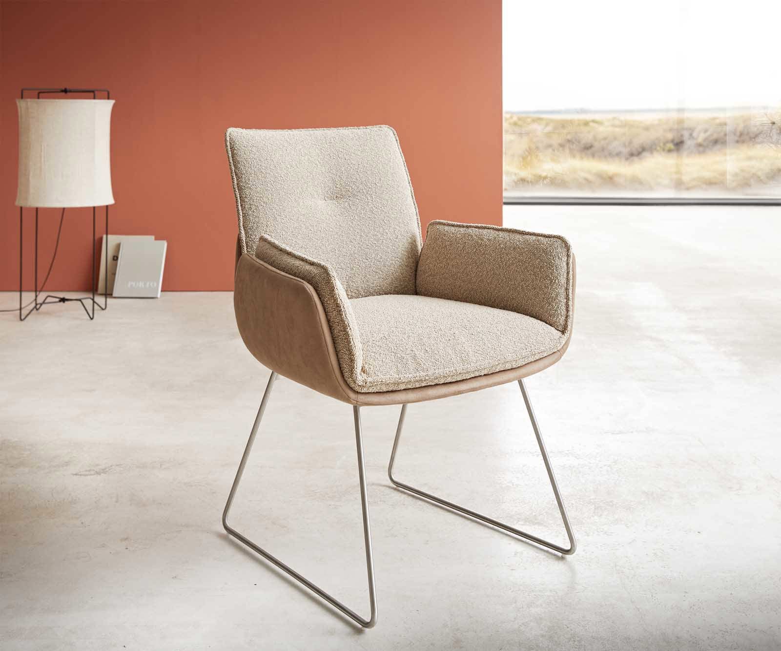 Esszimmerstuhl Nela-Flex Materialmix Schlamm Kufengestell Edelstahl Esszimmerstuhl Nela-Flex Materialmix Schlamm Kufengestell Edelstahl