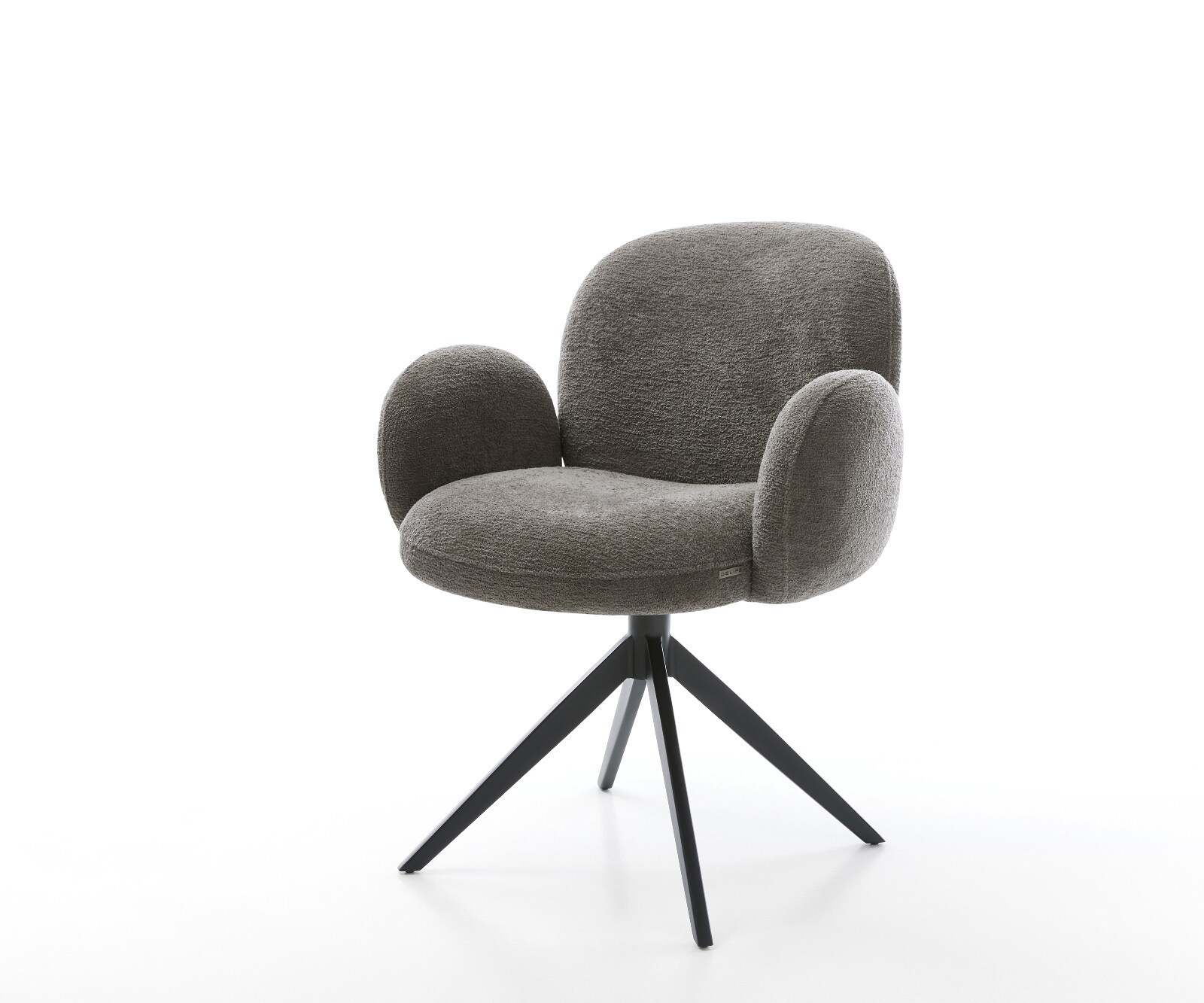 Chaise-pivotante Nube-Flex avec accoudoirs bouclé doux couleur boue pied croisé large noir pivotement sur 360° fonction bascule resorts ensachés