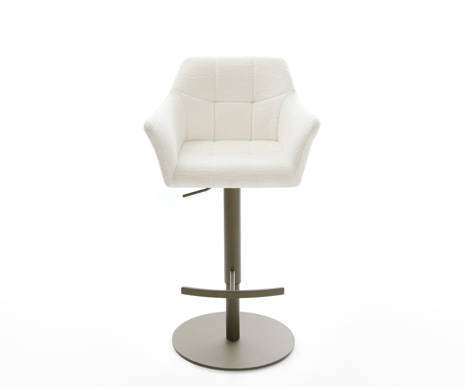 Barstuhl Yulo-Flex Bouclé Soft Beige Drehfuß höhenverstellbar Metall Titanfarben 1