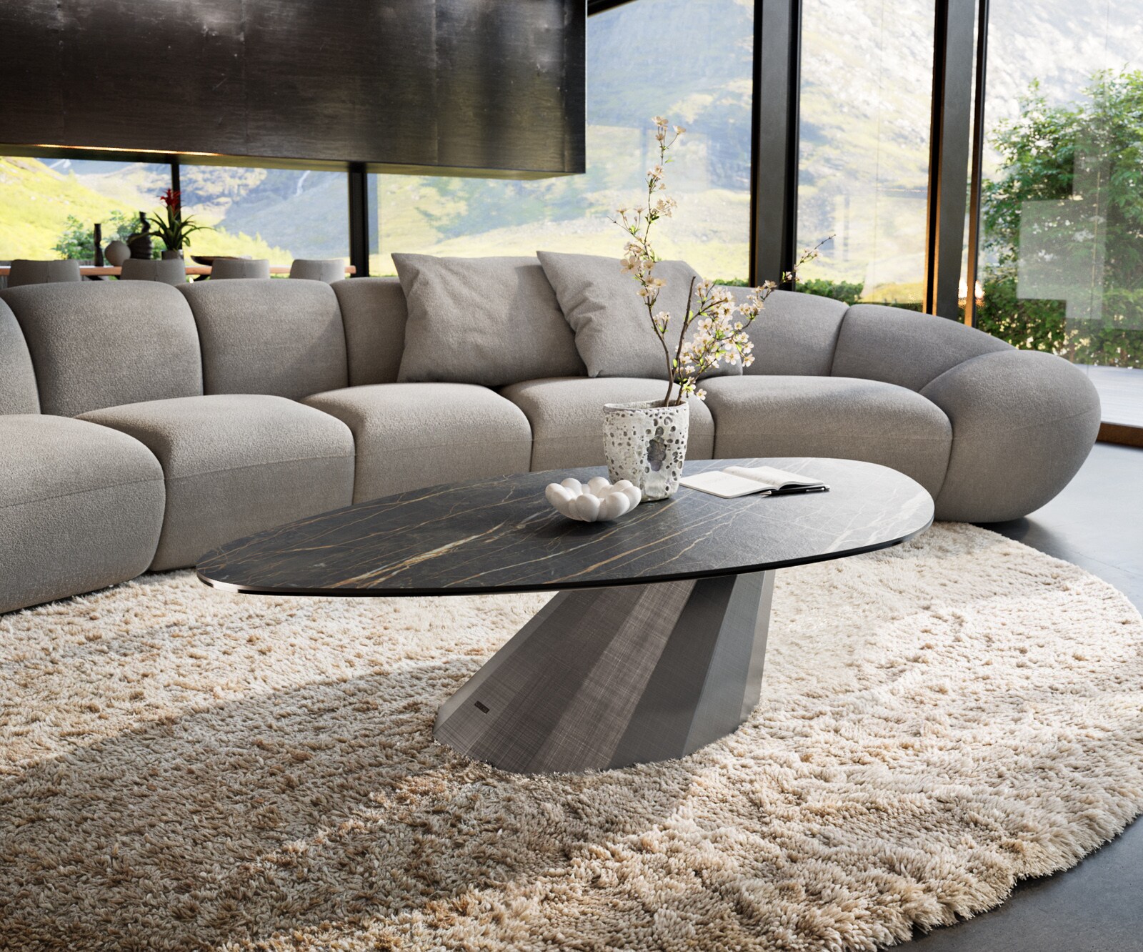 Table basse Edge Organique 140x76 cm céramique Laminam® Noir Desir brun Parabi métal noir 4
