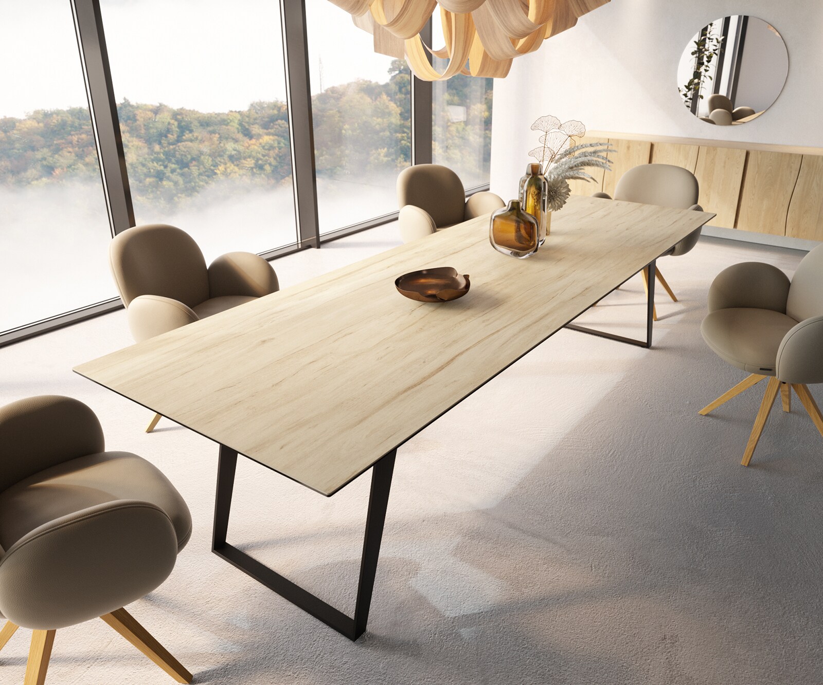 Table à manger Edge 300x100 céramique Laminam® Sabbia couleur chêne métal incliné noir 3