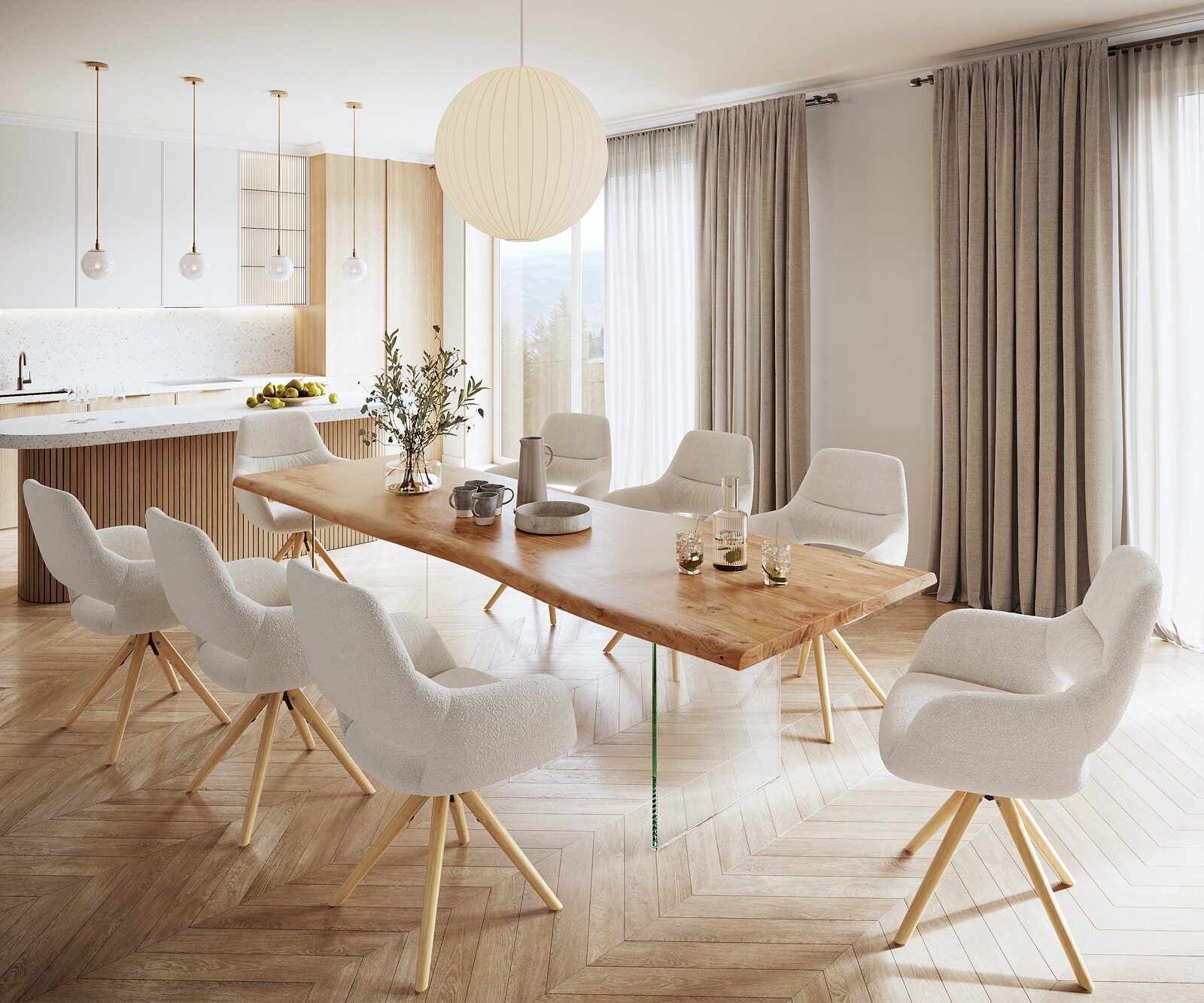 Esstisch Edge 280x100 XL Akazie Natur Glas Live-Edge 7