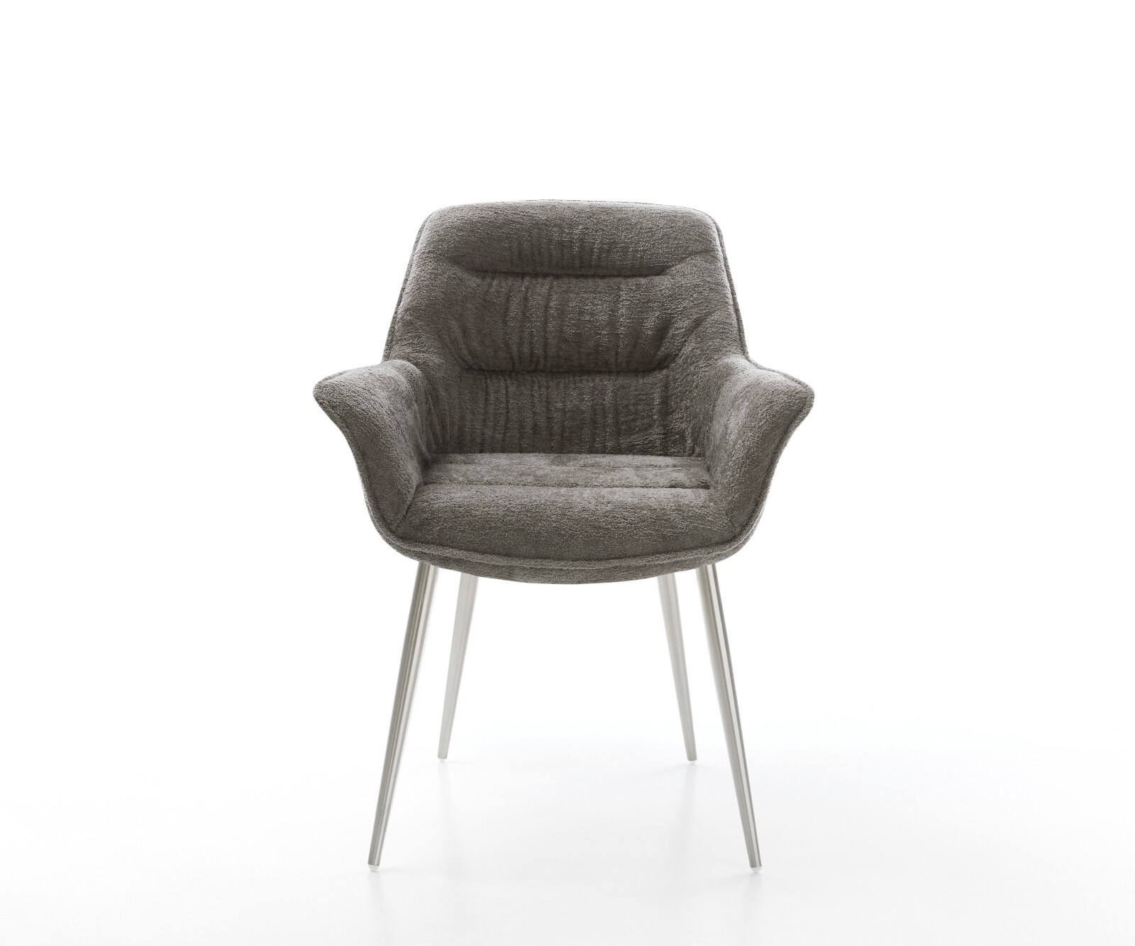 Chaise-de-salle-à-manger Kaira-Flex bouclé doux couleur boue 4 pieds coniques acier inoxydable 2