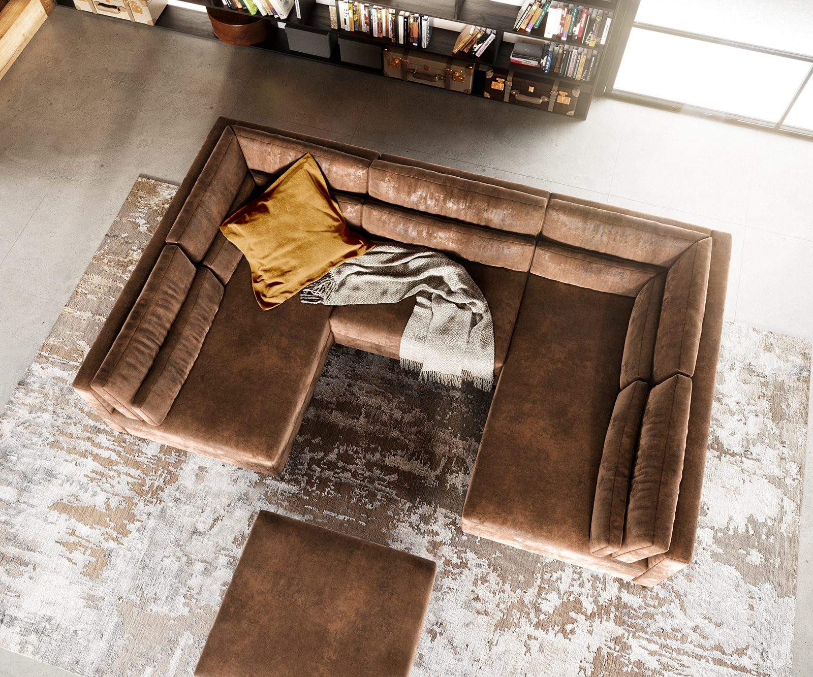 Wohnlandschaft Elio 300x185 cm Lederimitat Vintage Braun Antik mit Hocker 3 Wohnlandschaft Elio 300x185 cm Lederimitat Vintage Braun Antik mit Hocker 3