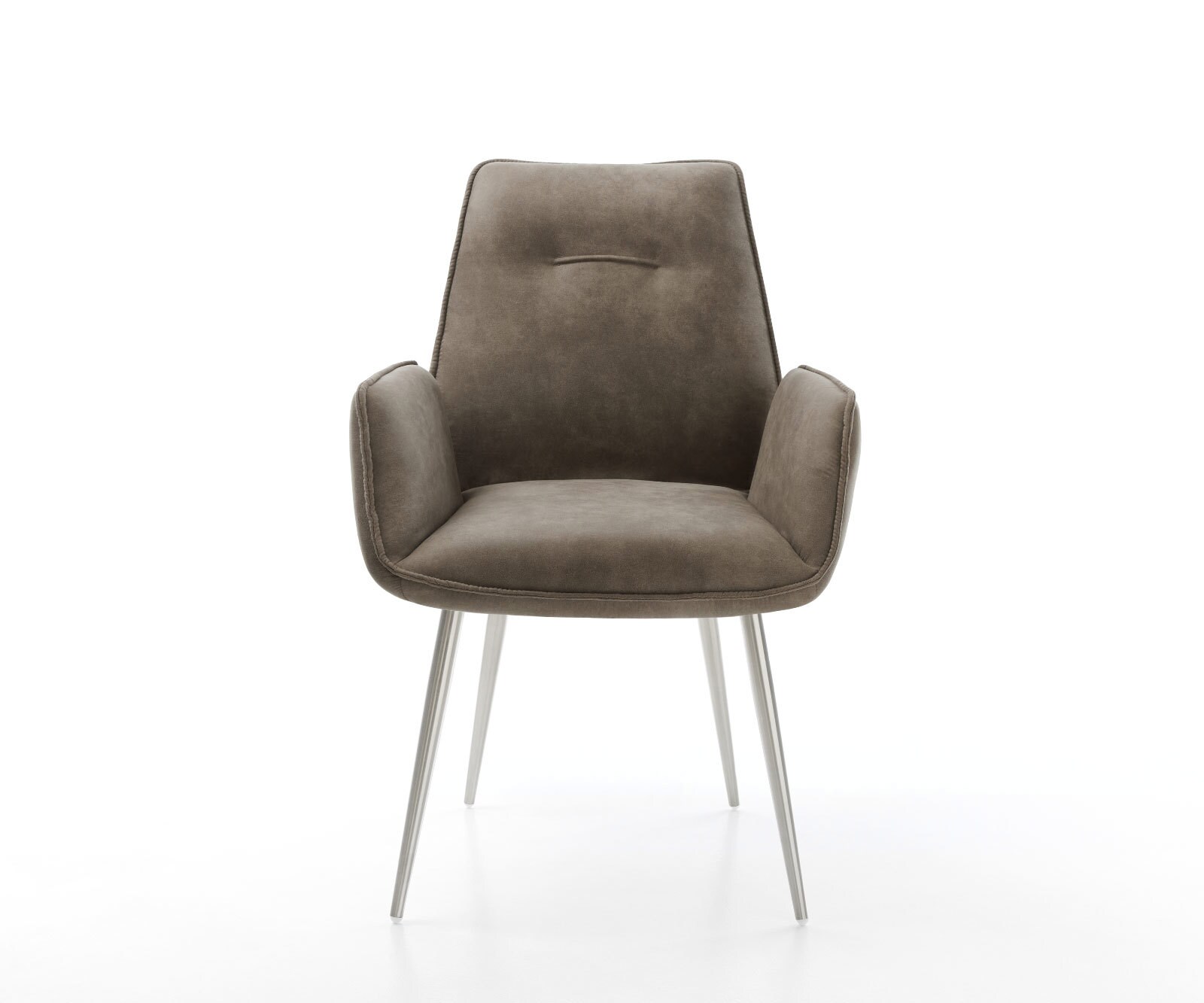 Chaise-de-salle-à-manger Zoa-Flex microvelours taupe vintage 4 pieds coniques acier inoxydable brossé ressorts ensachés 1