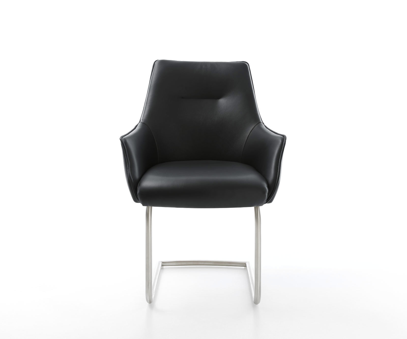 Cantilever Alja-Flex avec accoudoirs cuir de vache noir pied cantilever rond acier inoxydable brossé ressorts ensachés 1 Cantilever Alja-Flex avec accoudoirs cuir de vache noir pied cantilever rond acier inoxydable brossé ressorts ensachés 1