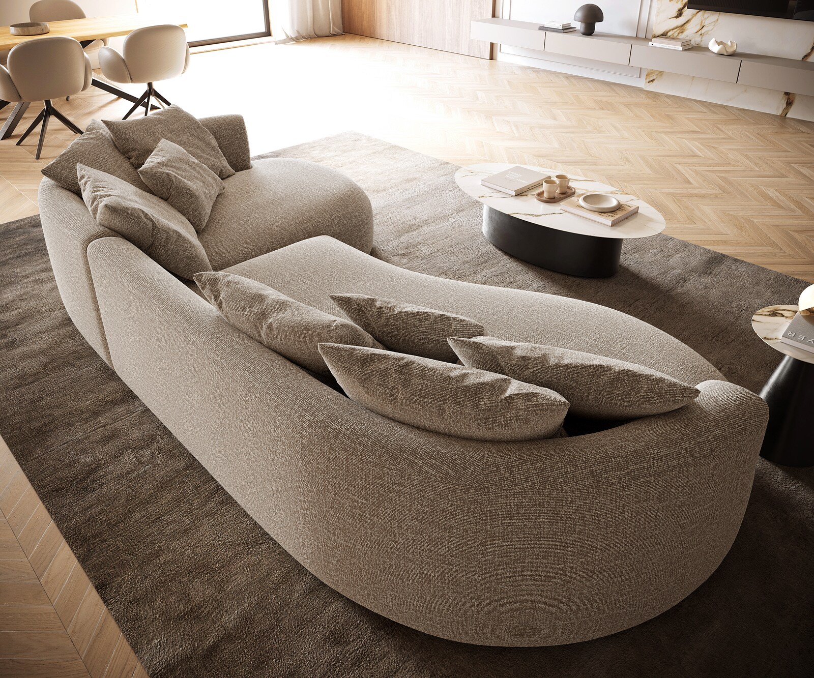 Grand-canapé Edina 330x170 cm Tissu Soft Beige 4