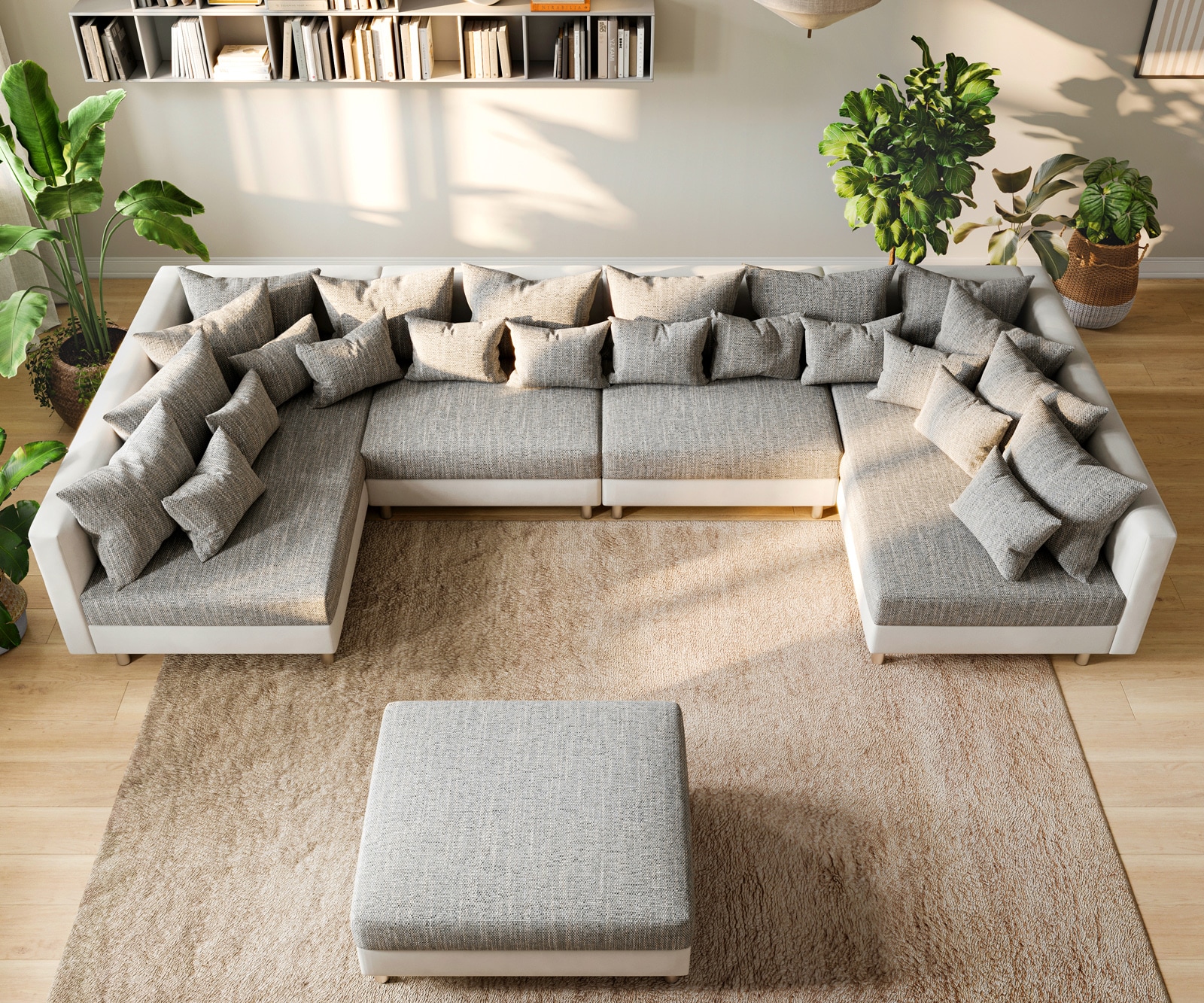 Wohnlandschaft Clovis XL Weiss Hellgrau Modulsofa Hocker  3 Wohnlandschaft Clovis XL Weiss Hellgrau Modulsofa Hocker  3