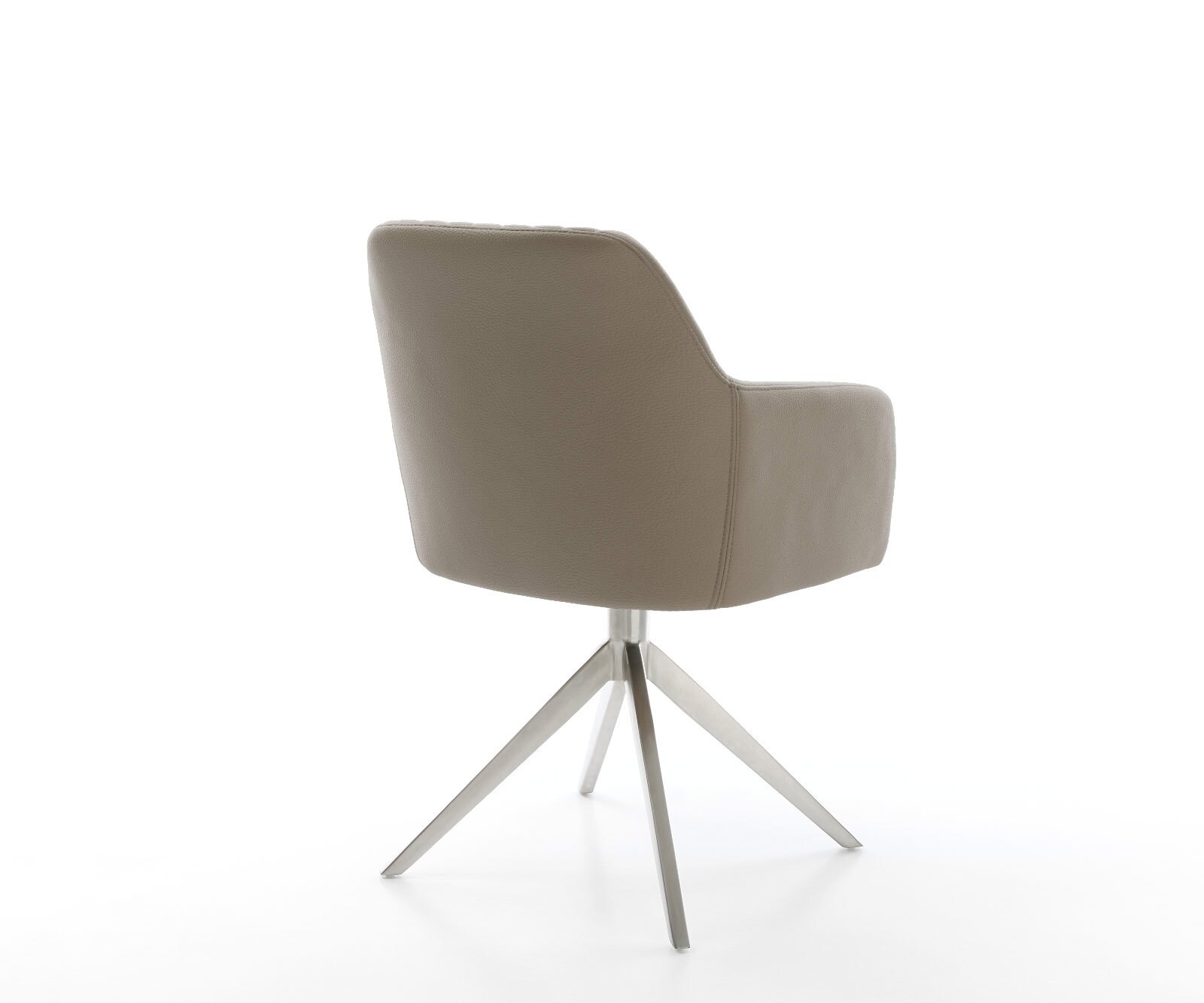 Chaise-de-salle-à-manger Greg-Flex cuir de vache couleur boue pied croisé large acier inoxydable brossé ressorts ensachés 4